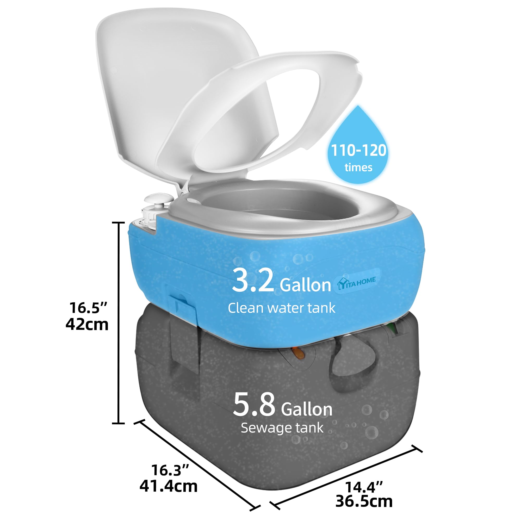 Yitahome Portable Toilet 5.8 Gallon, Travel Rv Potty With Level Indicator, T-Type Water Outlets, Anti-Leak Handle Water Pump, Ro