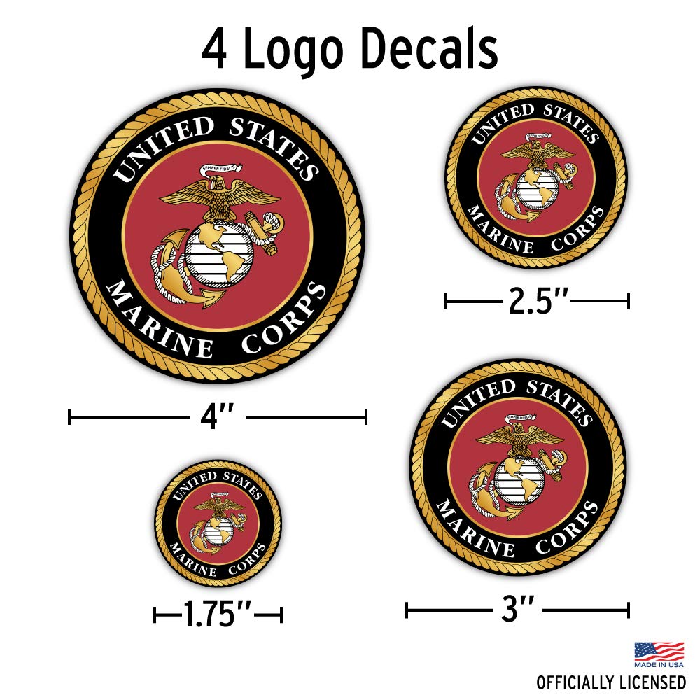 DECALCOMANIA LIFESTYLE DECALS USMC Stickers - 11 Piece Vinyl Military Decals Set, 0.5" to 5.7", Marine Corps Value Pack