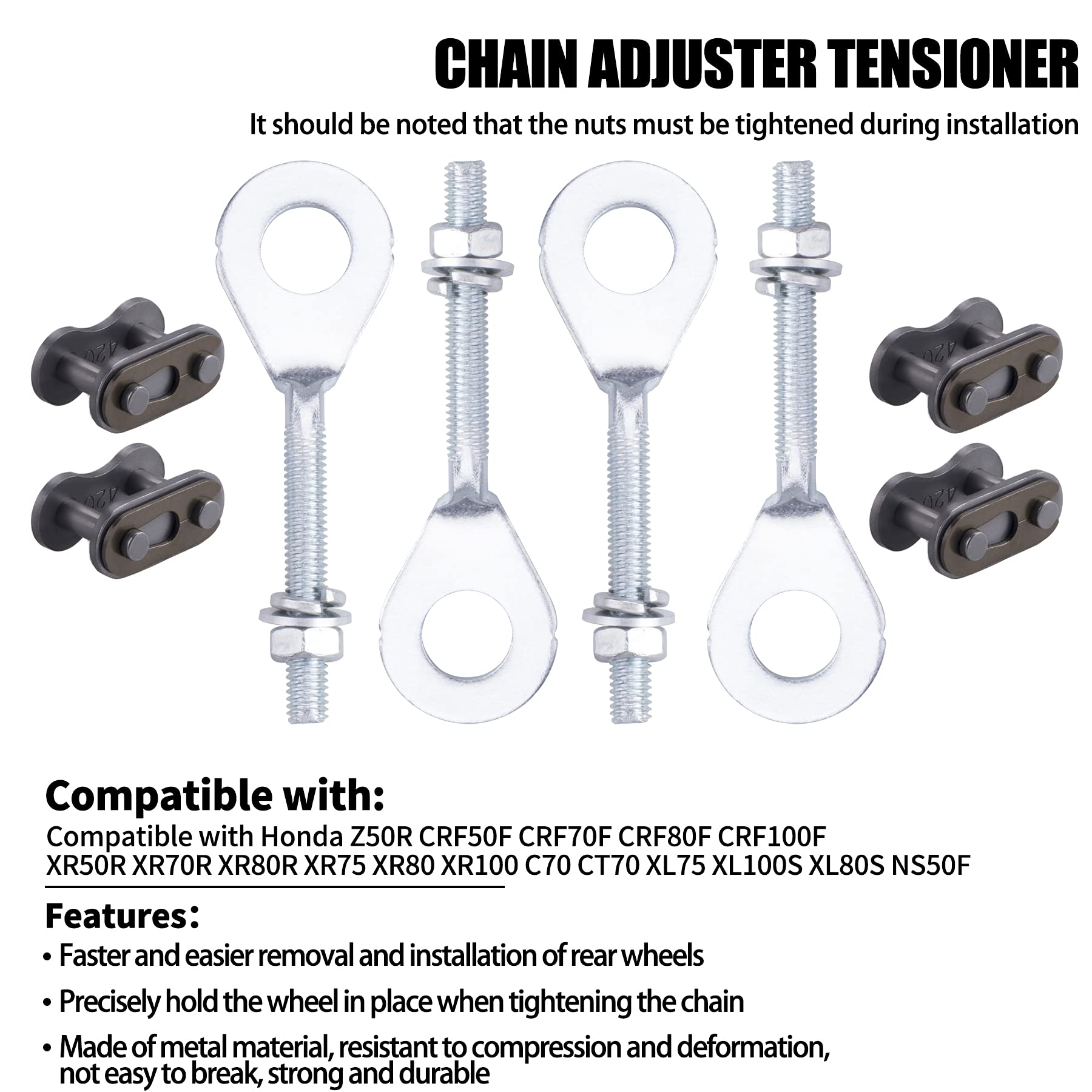 CNCMOTOK Chain Adjuster Tensioner Compatible with Honda XR50R XR70R CRF70F CRF80F CRF100F CT70 XL75 XL80S XL100S XR100 with 4pcs