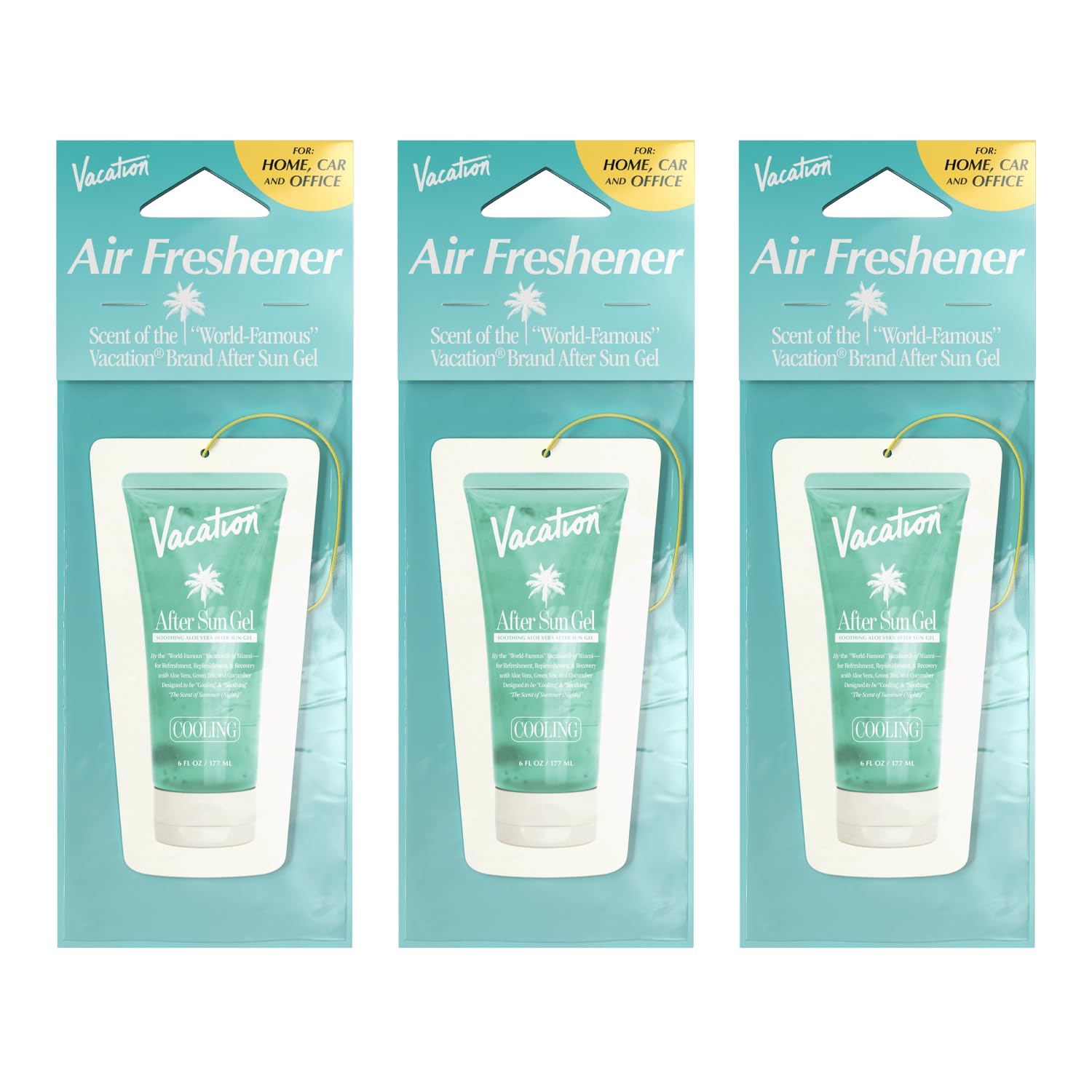 Vacation After Sun Gel Hanging Air Freshener, World Famous Signature Scent, Deodorizer For Car, Home & Office (Pack Of 3)