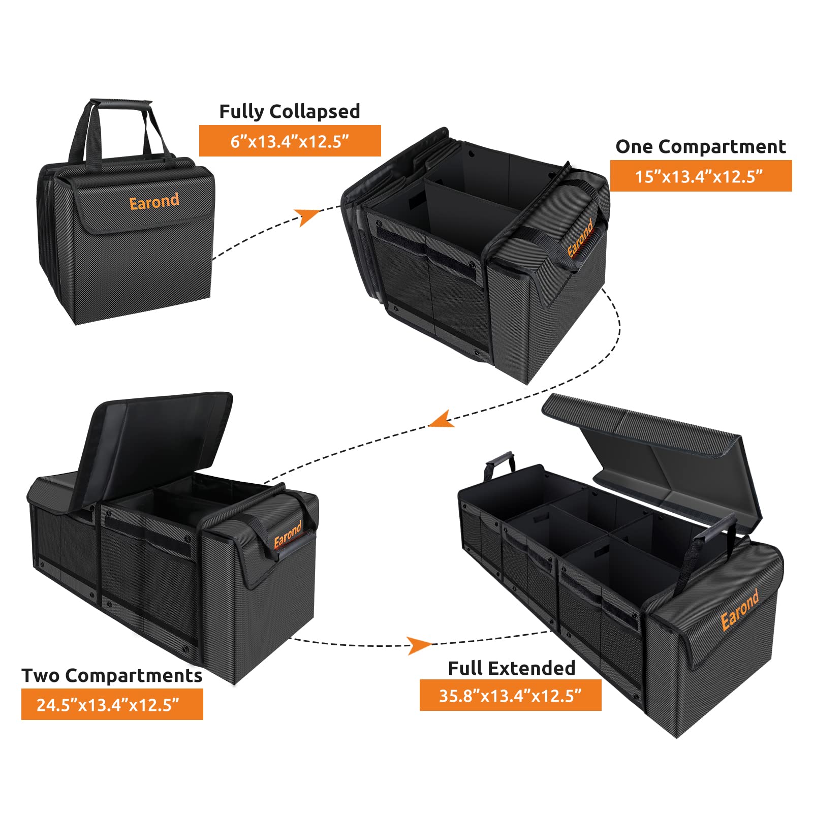 EAROND Car Trunk Organizer with Cooler Bag, Foldable, Adjustable Straps, Grey, Collapsible for SUV, Truck, and Other Vehicles