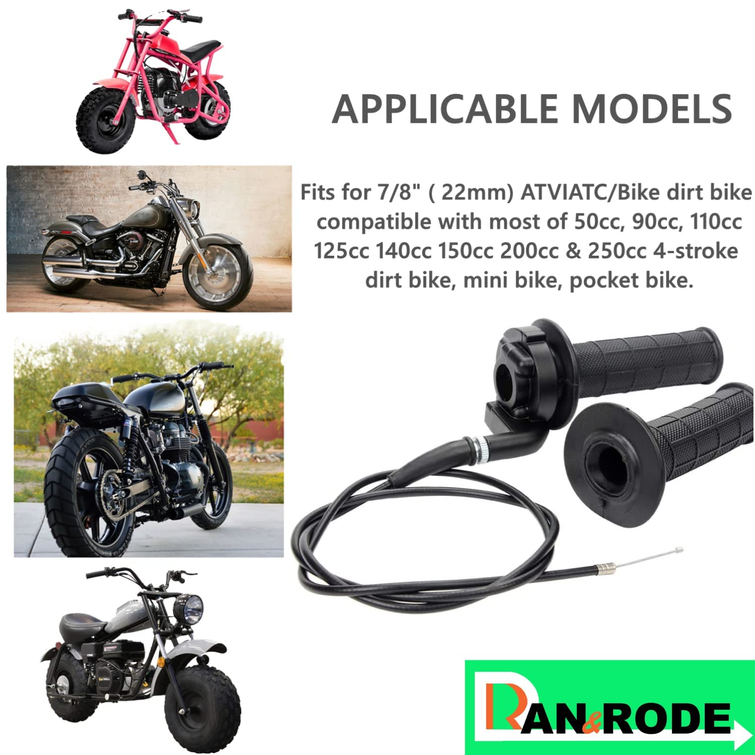 Ran&Rode Mini Bike Throttle Assembly - Black Twist Throttle for Coleman 200cc, Thermoplastic Rubber, Handlebar Replacement