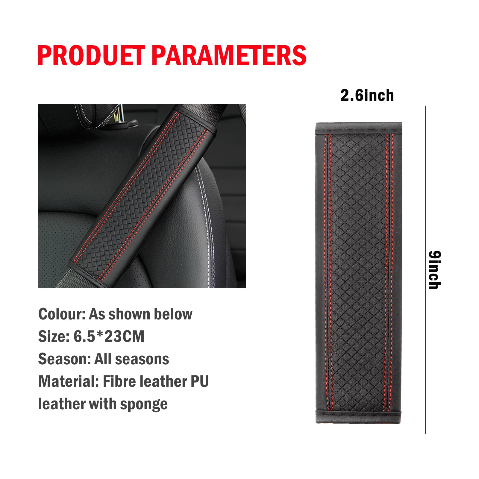Javmoo Seat Belt Pads Leather Seat Belt Covers More Comfort Driving Cushion Helps Protect Your Neck And Shoulders Suit For Car,