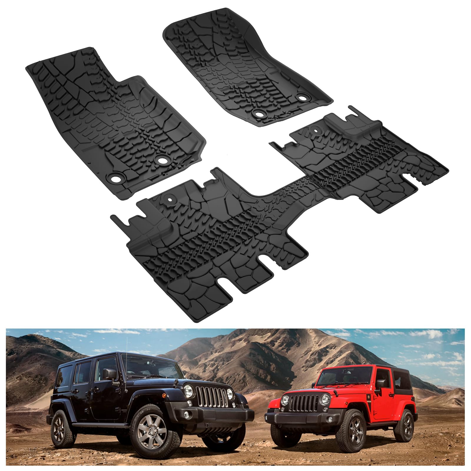 Kiwi Master Floor Mats For 2014-2018 Jeep Wrangler Jk 4-Door Oem Replacement 82213860 All Weather Mat Front Rear 2 Row Tpe Slush