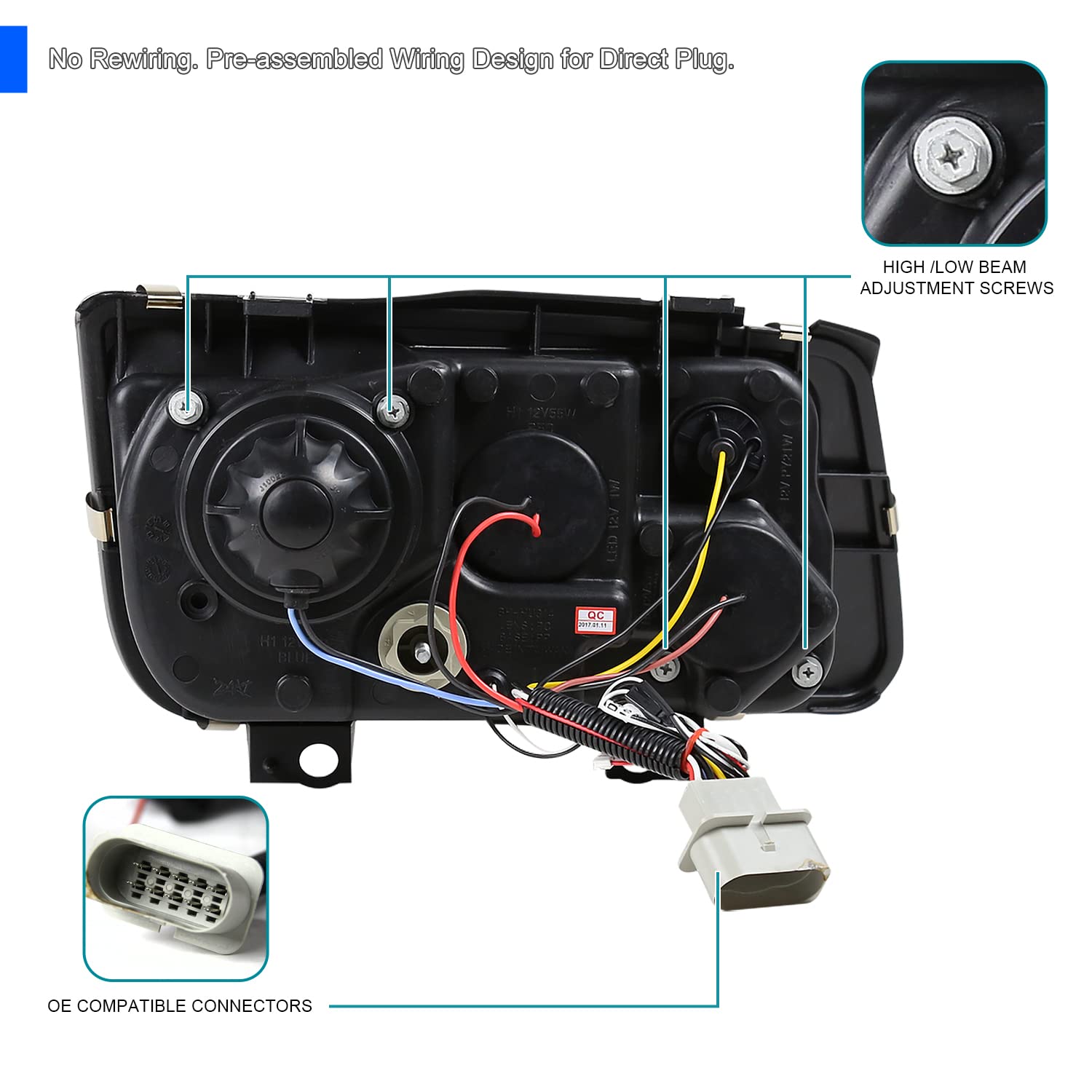 SPEC-D Tuning LED Black Projector Headlights for 1999-2004 Volkswagen Jetta/Bora Mk4 - Left + Right Pair, Clear Lens