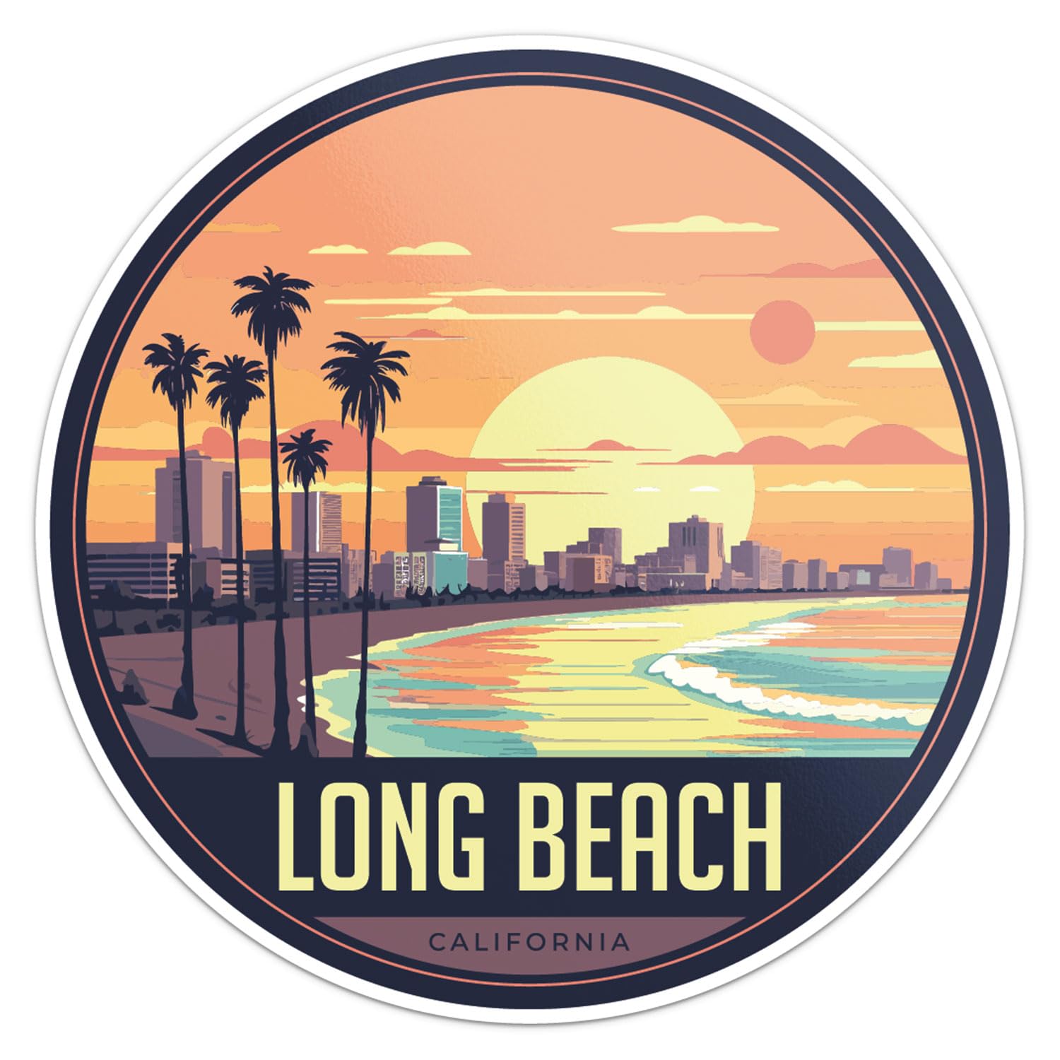 Long Beach City Sticker - Waterproof Vinyl Decal for Car Bumper, Laptop, Water Bottle, Wall, and Window, Size - 5'' Longer Side