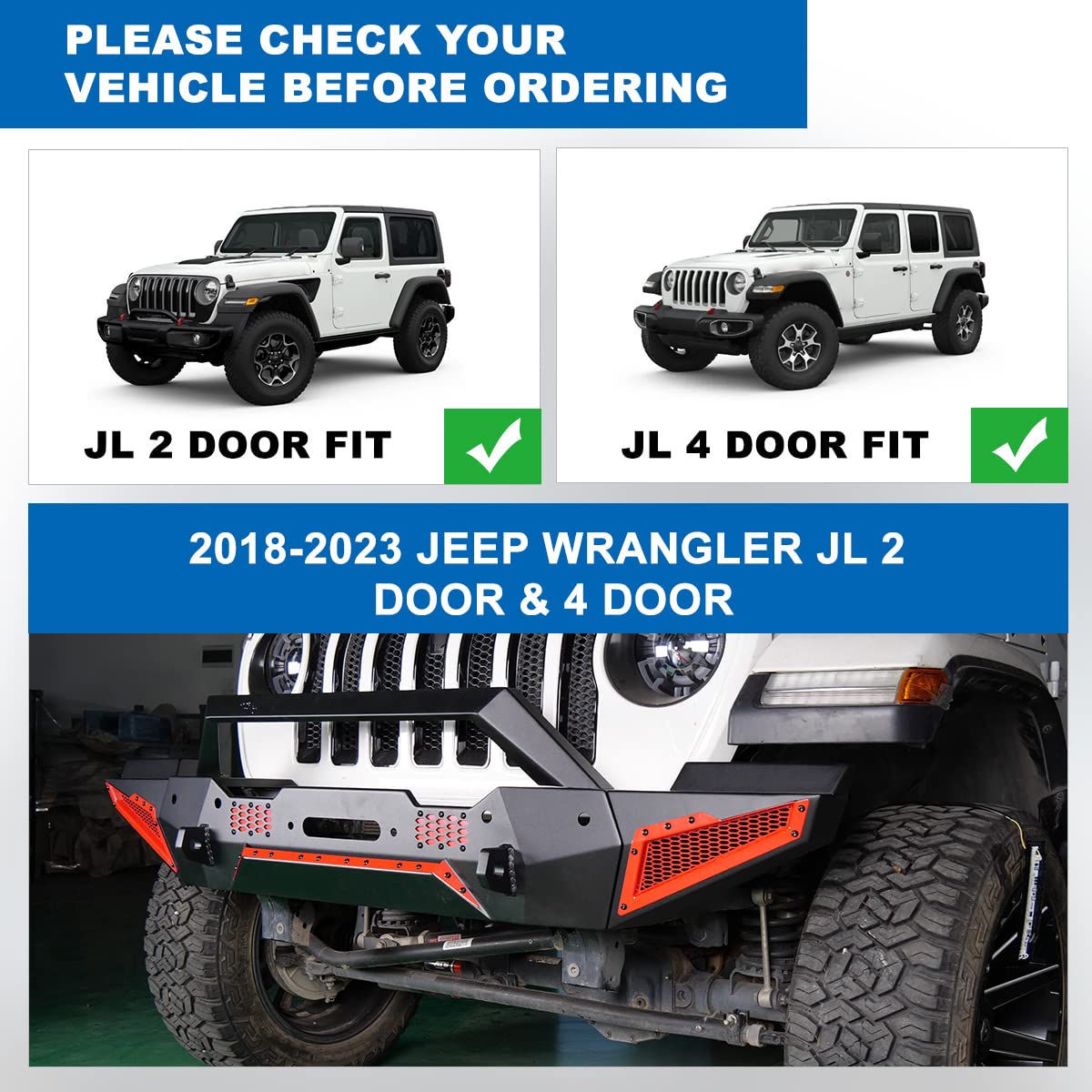 Hawkley Front Bumper For Jeep 2018-2023 Wrangler Jl & Unlimited Jlu Gladiator Jt, 2007-2018 Wrangler Jk Jku, Rock Crawler Full Width Bumper With Winch Plate Mounting & 2 X D-Rings & Paintable Armor