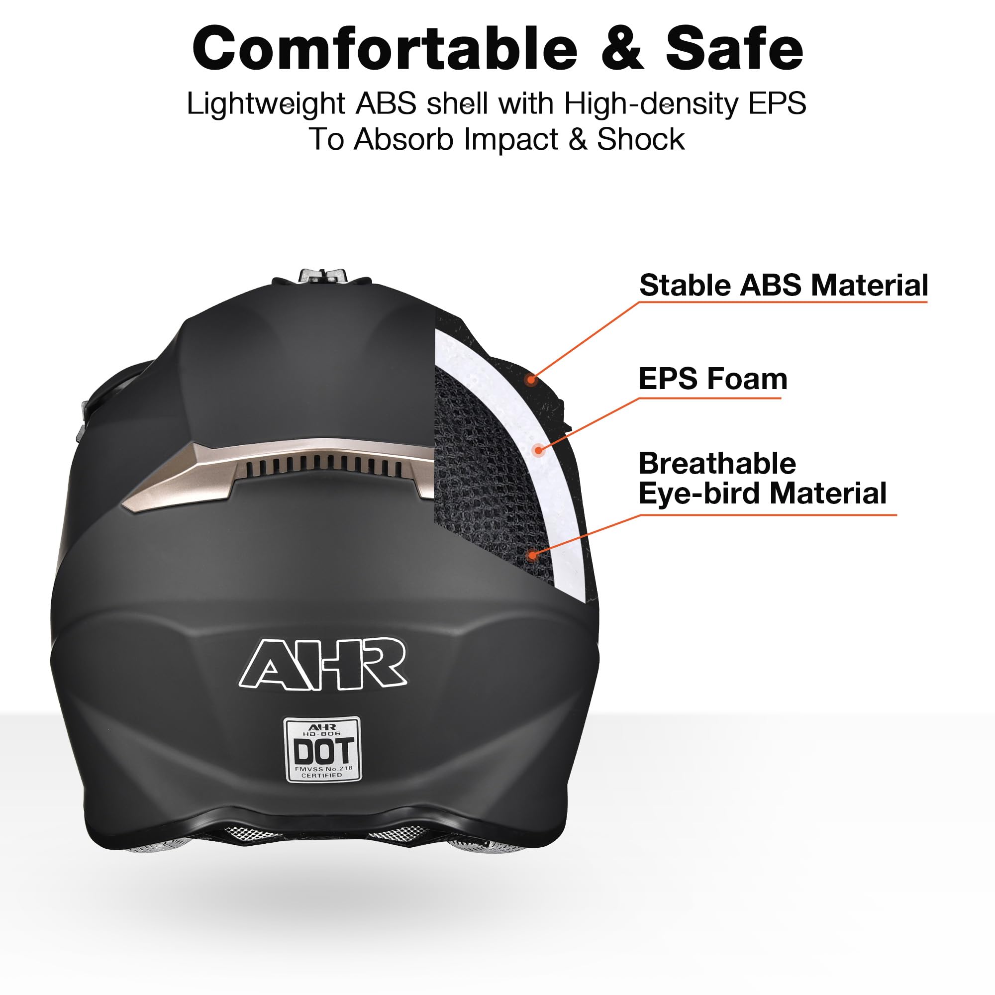 Ahr Offroad Full Face Motorcycle Helmet Motocross Dirt Atv Dot Matte Black Xl