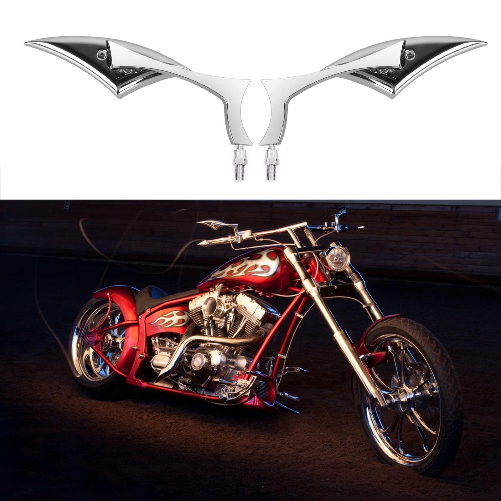 Rich Choices Chrome Motorcycle Blade Side Mirrors - 8mm/10mm CNC Aluminum for Cruiser, Chopper, Street Bike, Scooter, Dirt Bike