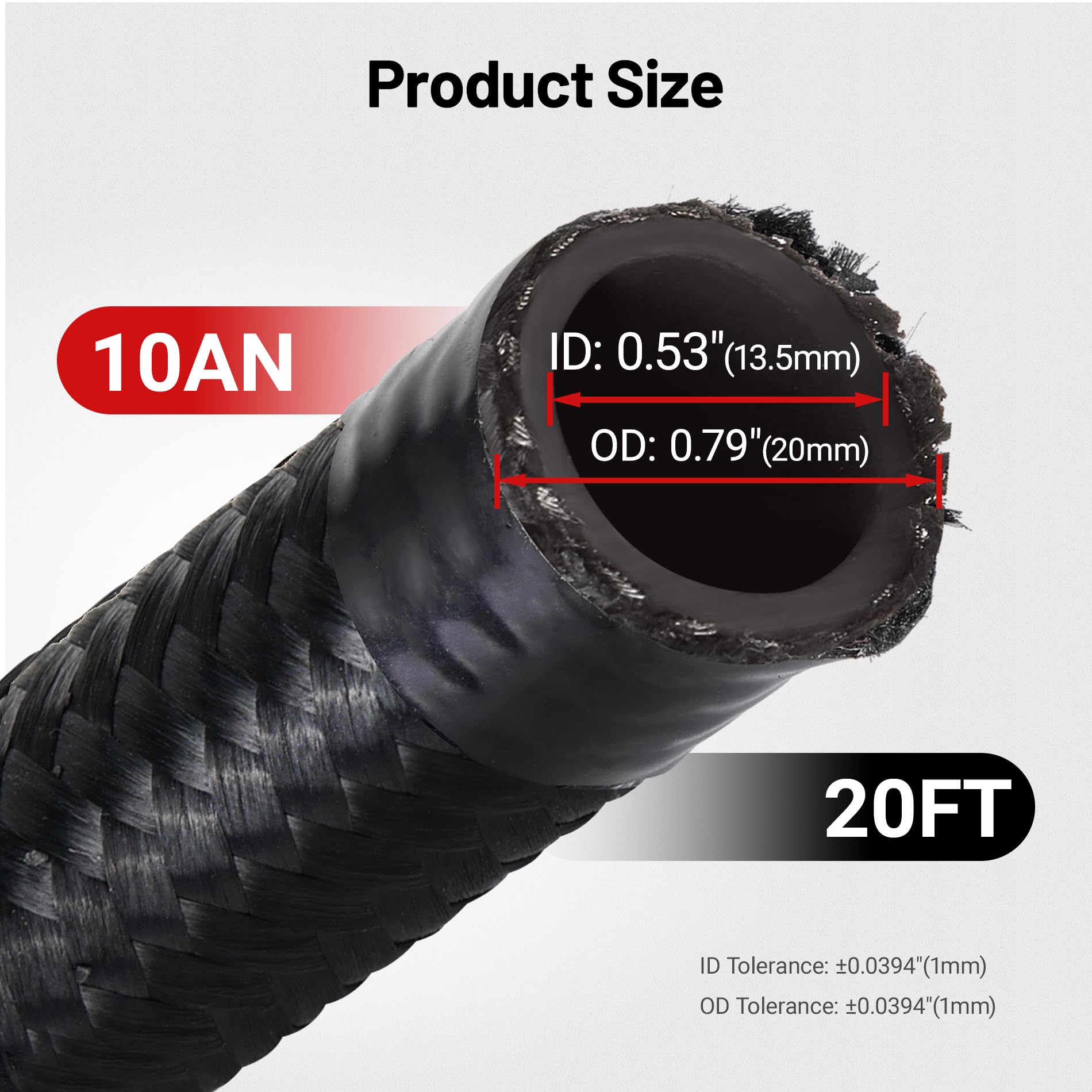 Evil Energy 10An Nylon Braided Fuel Line Kit, An10 Fuel Hose Kit Cpe 20Ft Black&Red