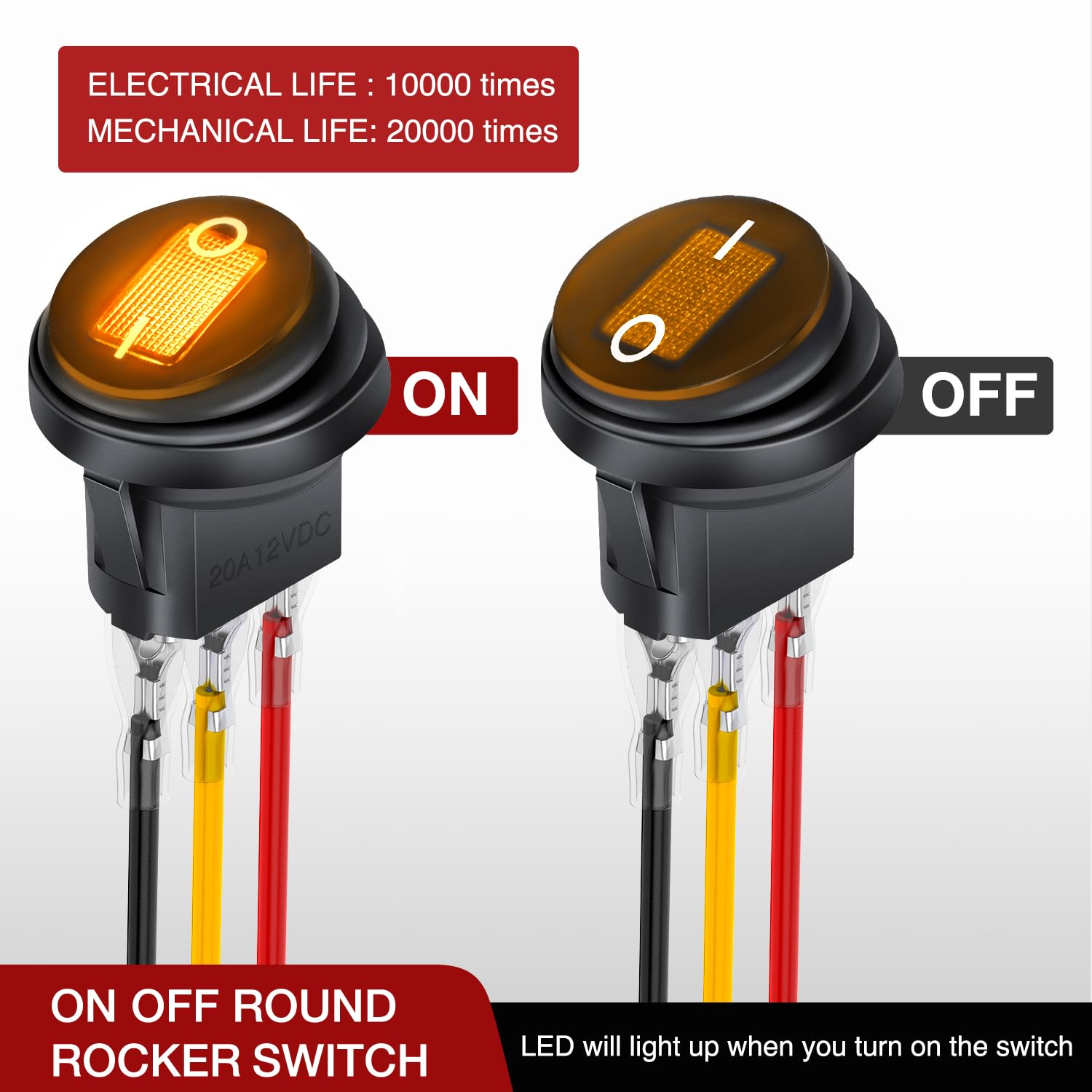 Nilight 5Pcs Waterproof Round Rocker Toggle Yellow Led Switch 12V 20A 3 Pin On Off Spst For Car Truck Boat Marine Automotive Rv
