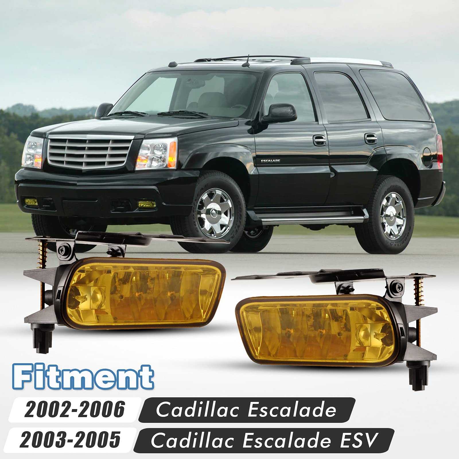 AUTOWIKI Fog Lights For 2002-2006 Cadillac Escalade, 2003-2005 Cadillac Escalade ESV OEM Replacement Fog Lamps 2PCS With Yellow