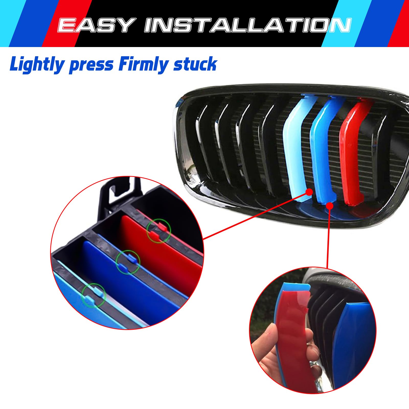 Xotic Tech M-Colored Tri Grille Insert Trims Strips, Front Center Kidney Grilles Compatible With Bmw 3 Series F30 F31 320I 328I