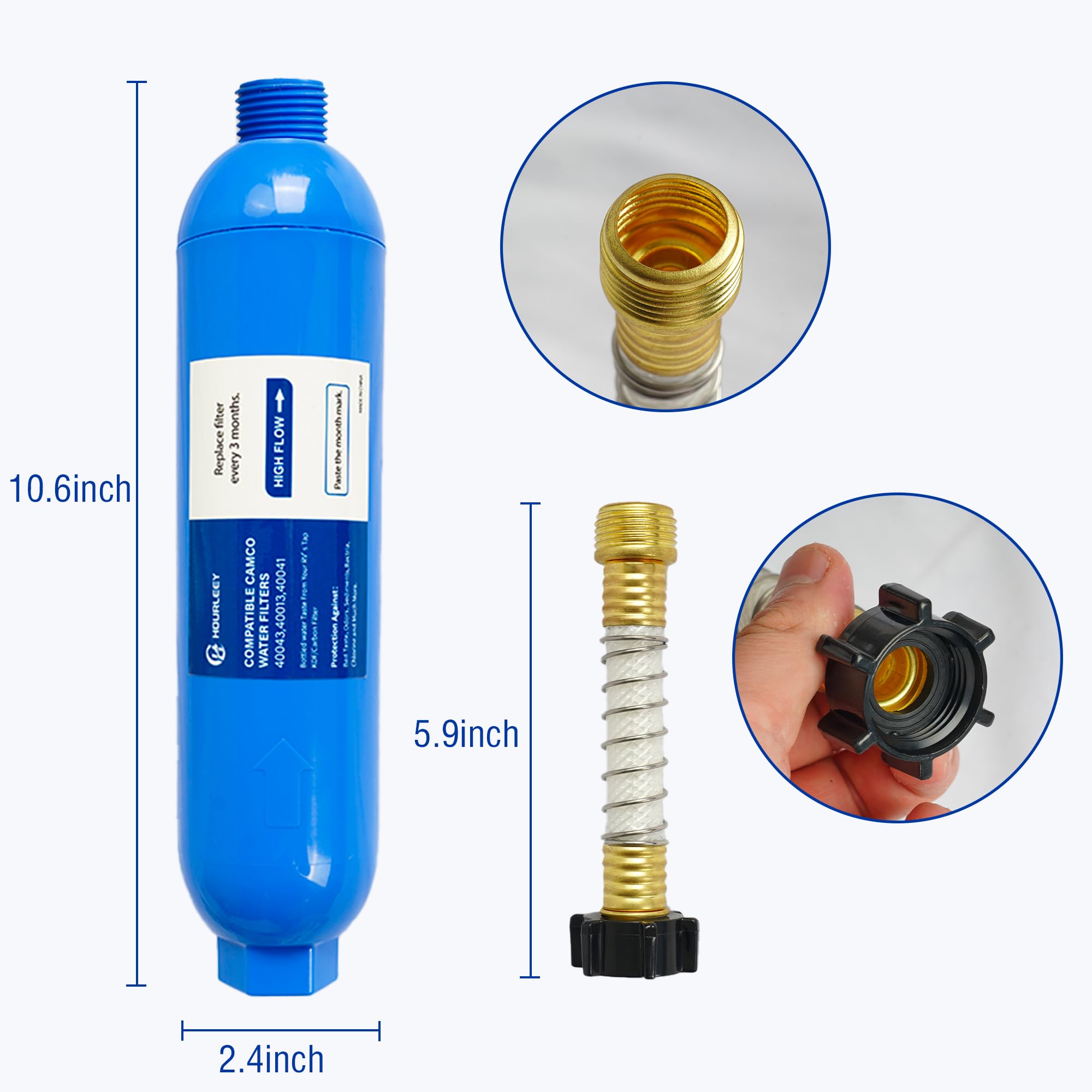 Hourleey 2 Pack Rv Inline Water Filter With 2 Flexible Hose Protector, Reduce Bad Taste, Odors, Rust, Fluoride, Chlorine And Sed