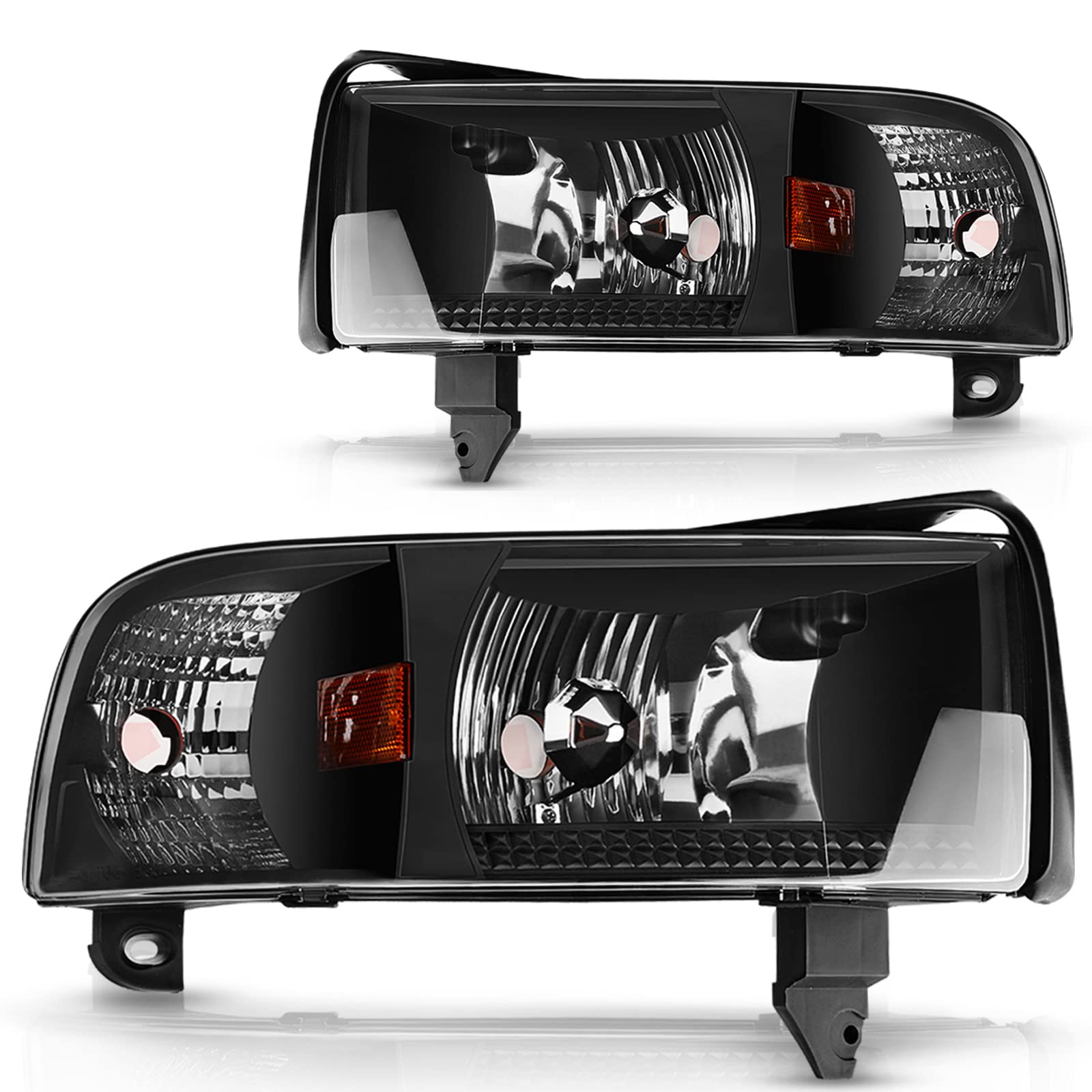 DWVO Headlight Assembly Compatible with 1994-2001 Dodge Ram 1500/94-02 Dodge Ram 2500 3500/95-02 Dodge Ram 4000 Black Housing wi