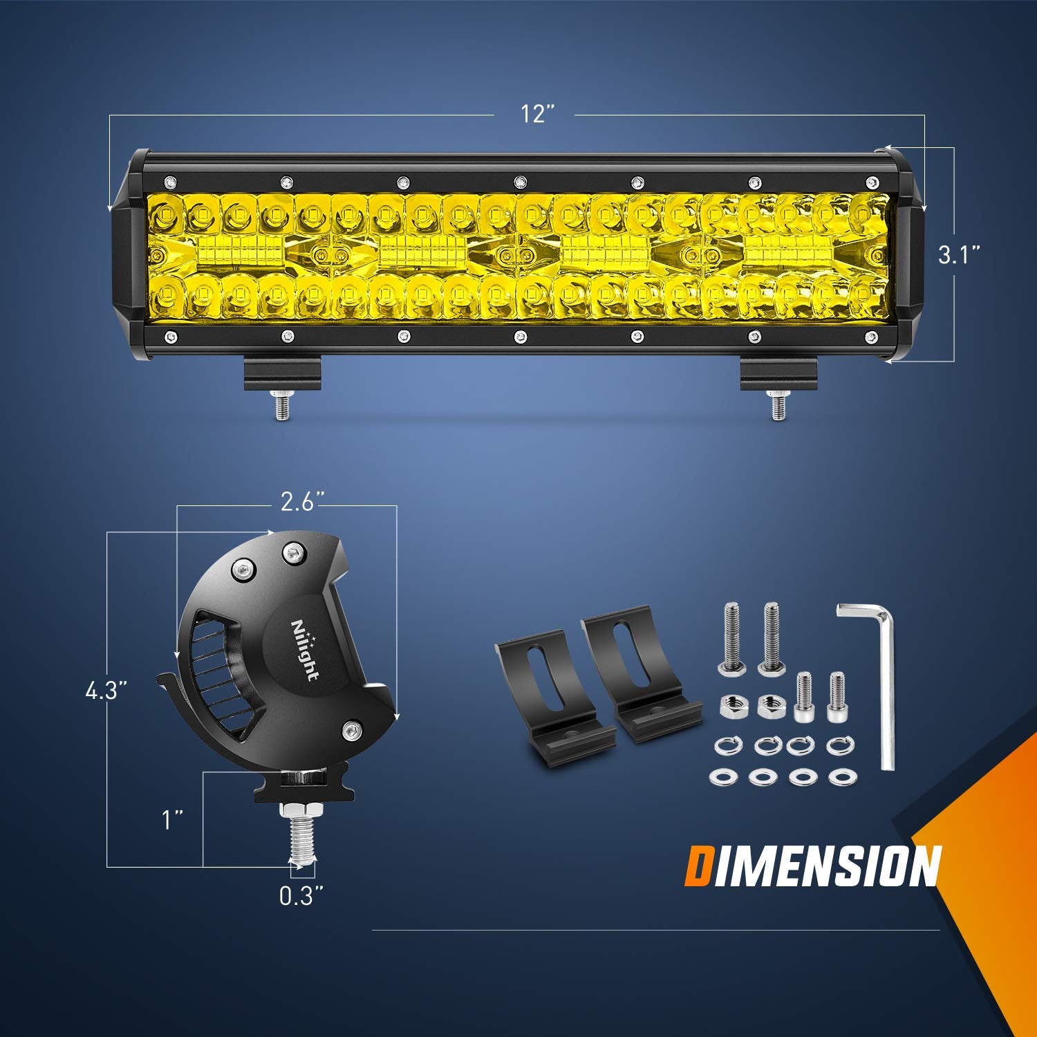 Nilight 18033C-A 12 Inch 240W Amber LED Light Bar - Triple Row Spot & Flood Combo for Trucks, 30000LM, Aluminum Alloy