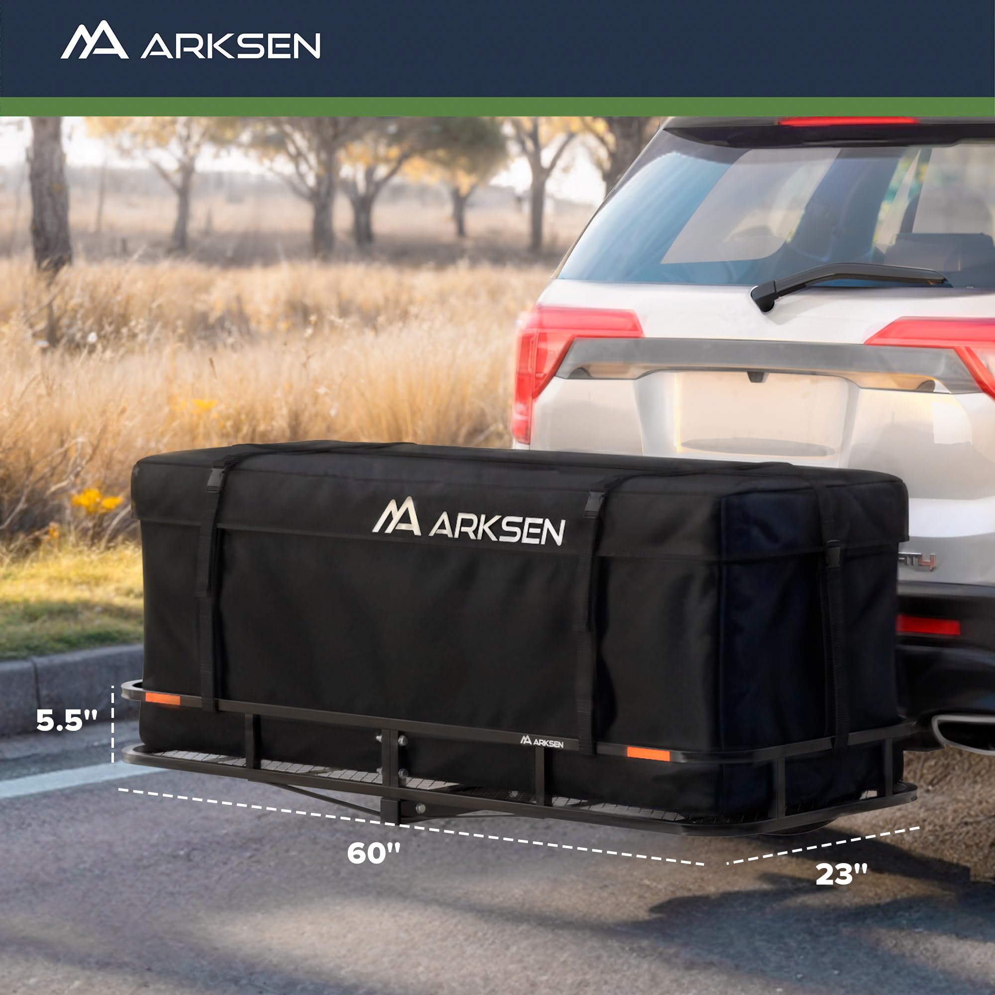 Arksen 60 X 23 X 5.5 Inch Folding Hitch Cargo Carrier With 2 Ratchet Straps, 500 Lbs Capacity Heavy Duty 2 Inch Receiver Luggage