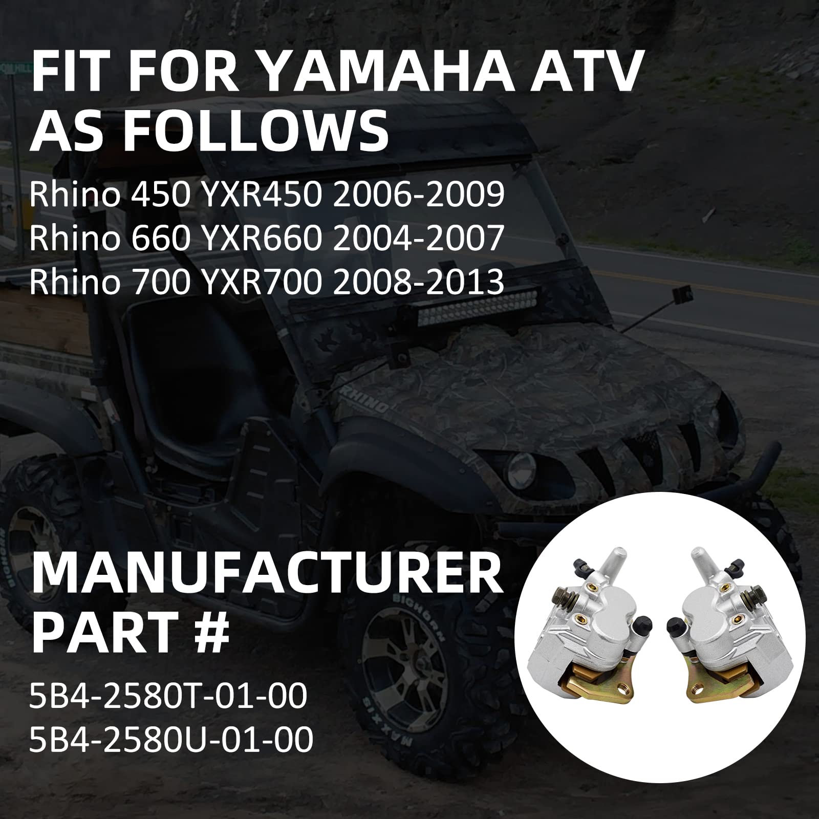 M Mati Front Left Right Brake Calipers & Pads For Yamaha Rhino 450 660 700 Yxr450 Yxr660 Yxr700 5B4-2580T-01-00 5B4-2580U-01-00