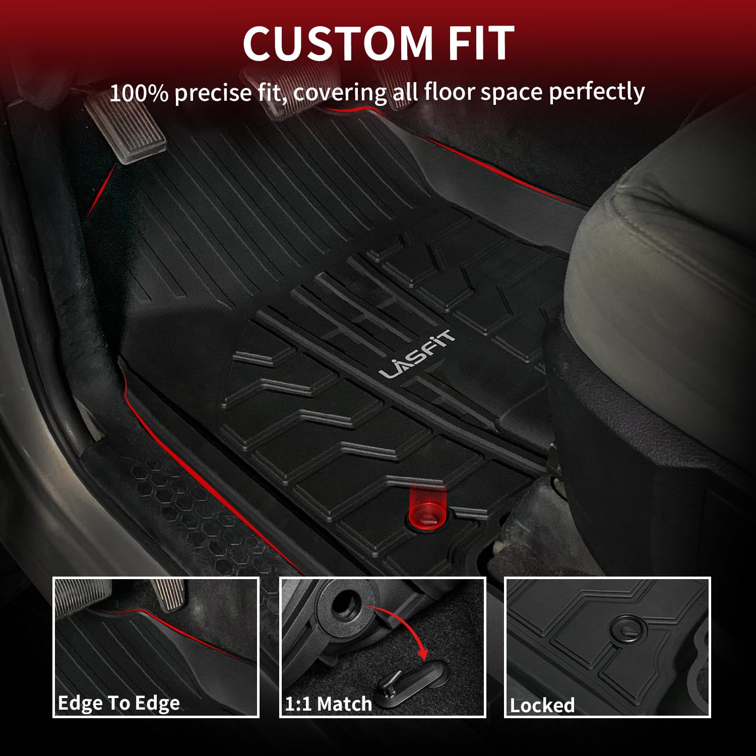 LASFIT TPE Floor Mats for Ram 1500/2500/3500 Crew Cab 2013-2018, Black, Custom Fit Truck Front Liners, Model LL-RA03