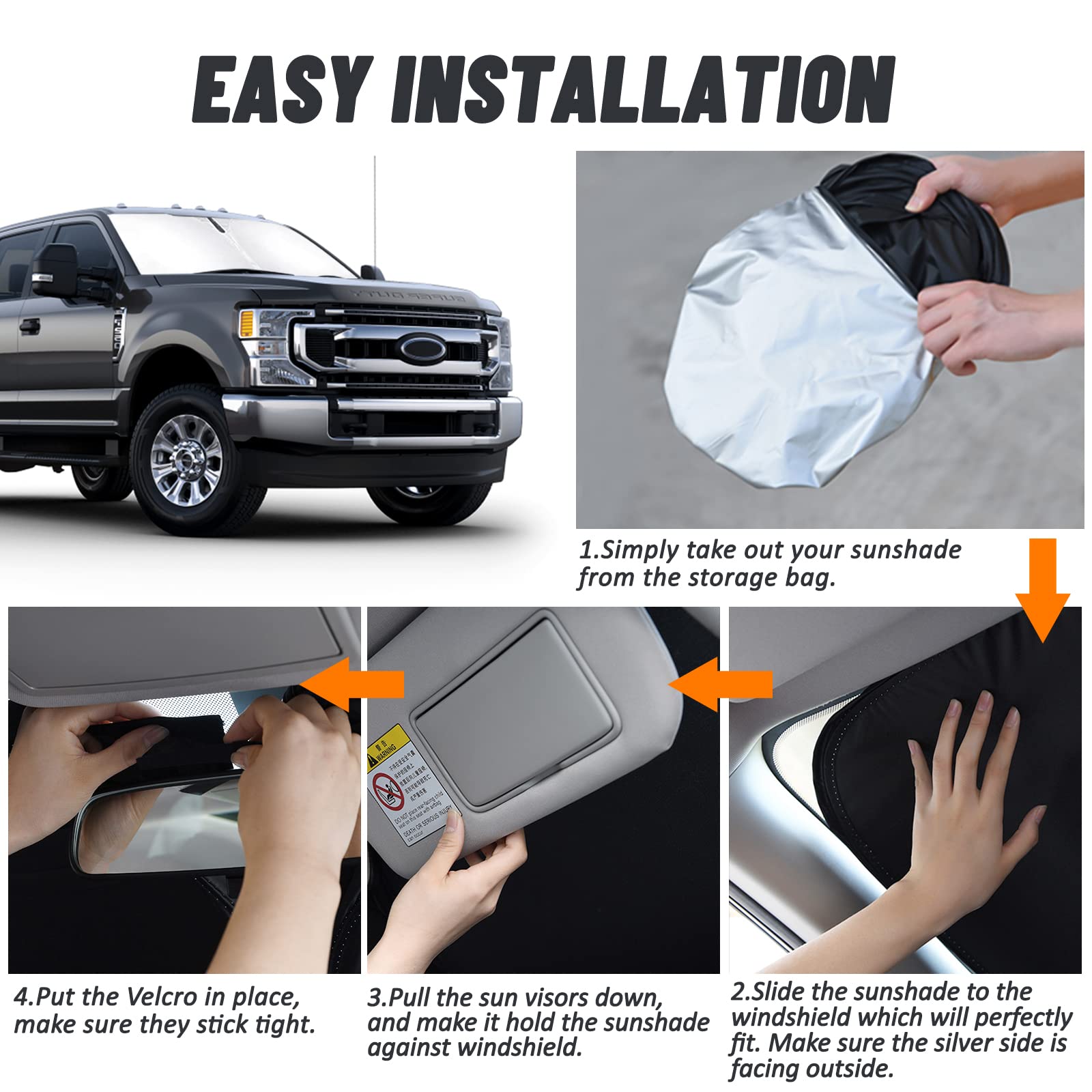D-Lumina Windshield Sun Shade For 2017-2024 Fo-Rd F250 F350 F450 F550 Super Duty 2/4 Door Accessories, Front Window Sunshade Sun