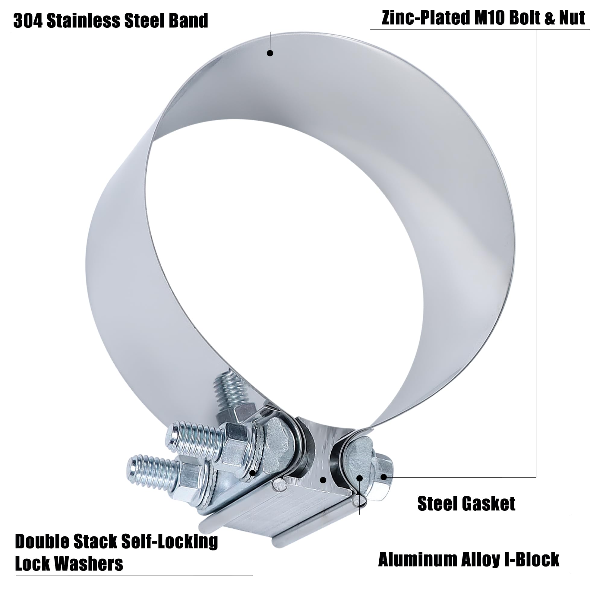 Vitonsbay 4 Inch Exhaust Clamp,4 Inch Butt Joint Exhaust Muffler Pipe Band Clamp Sleeve Coupler Stainless Steel(1Pcs)