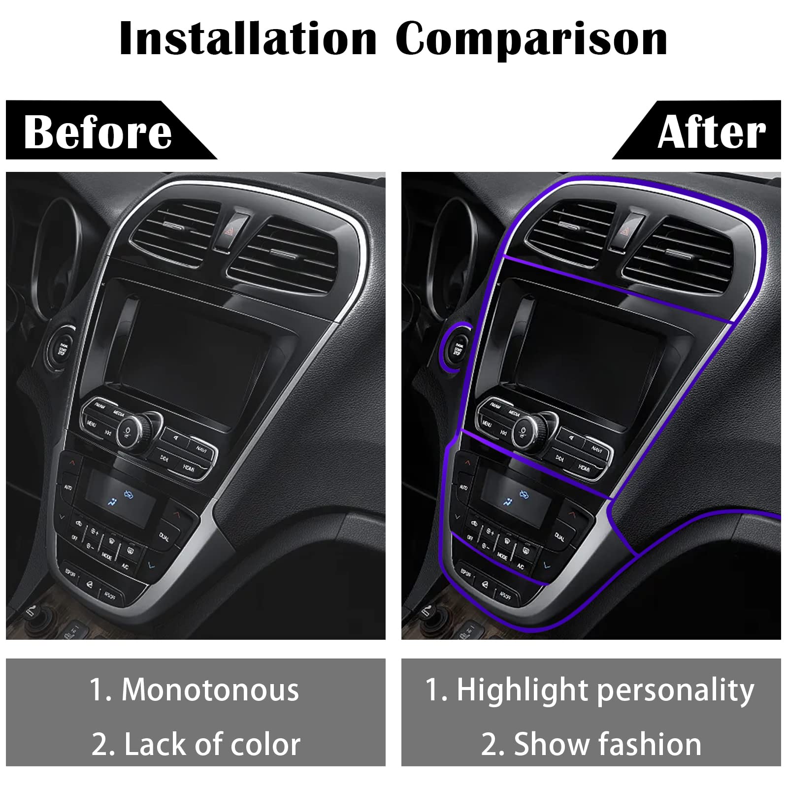 Car Interior Trim Strips,Universal 33Ft Car Electroplating Decoration Styling Door Dashboard, Flexible Interior Trim Accessories With Installing Tool(Purple)