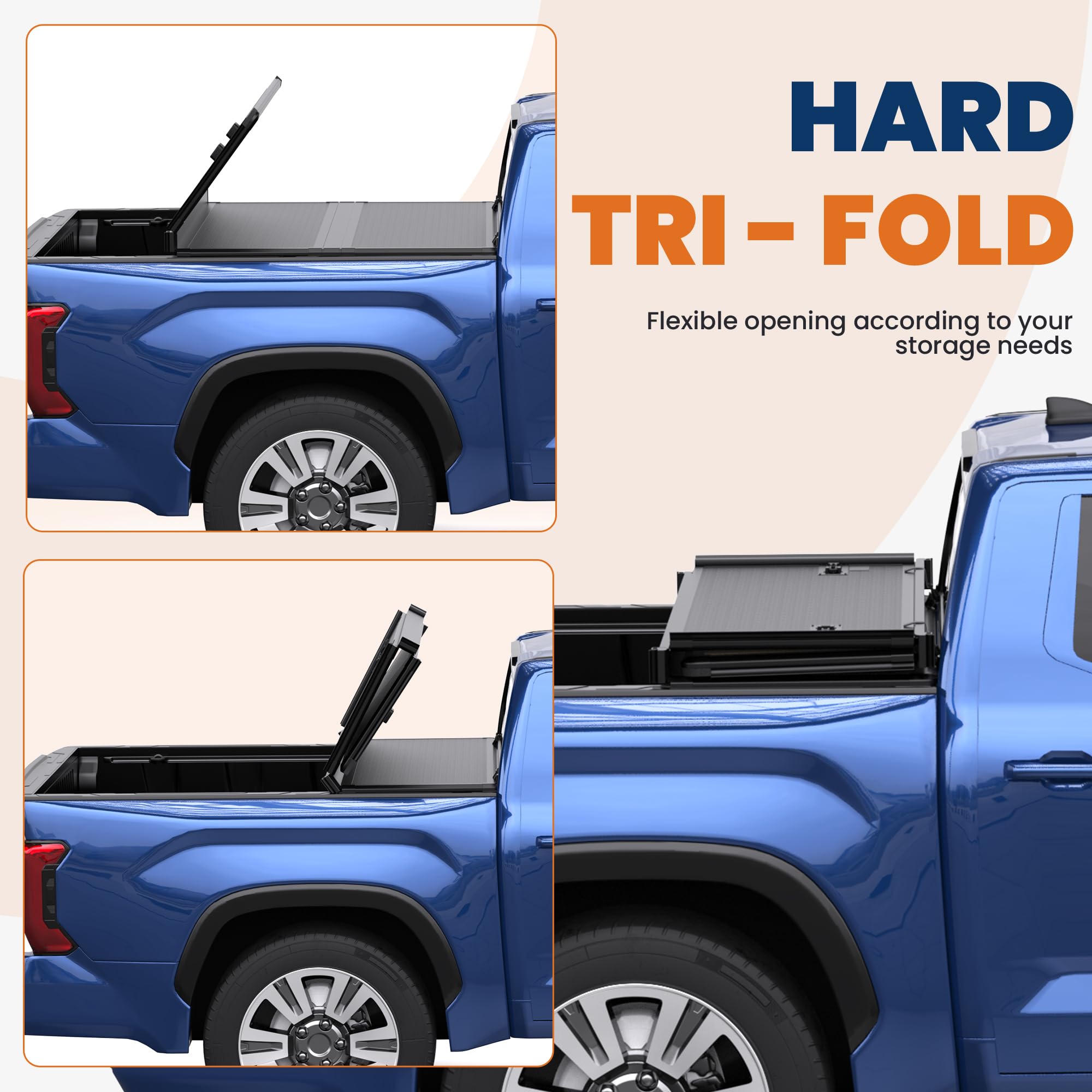 KUIPERAUTO Fiberglass Tri Hard Tonneau Cover Compatible for 2000-2006 Toyota Tundra Fleetside Truck Bed Cover - 6.5 FT Bed On To
