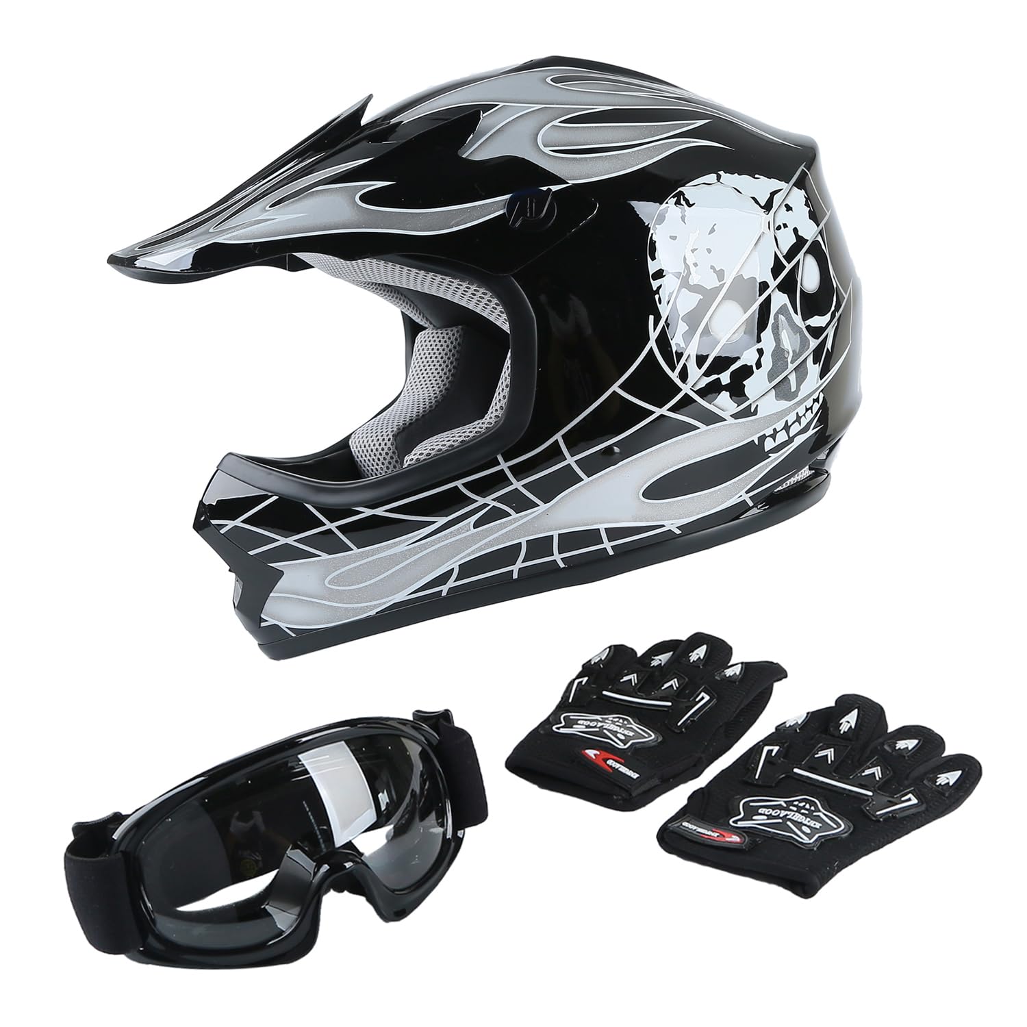 Tct-Motorparts Dot Youth Kids Motocross Atv Helmets Four Wheeler Offroad Street Dirt Bike Go-Kart Bmx Mx Full Face Helmet Black 