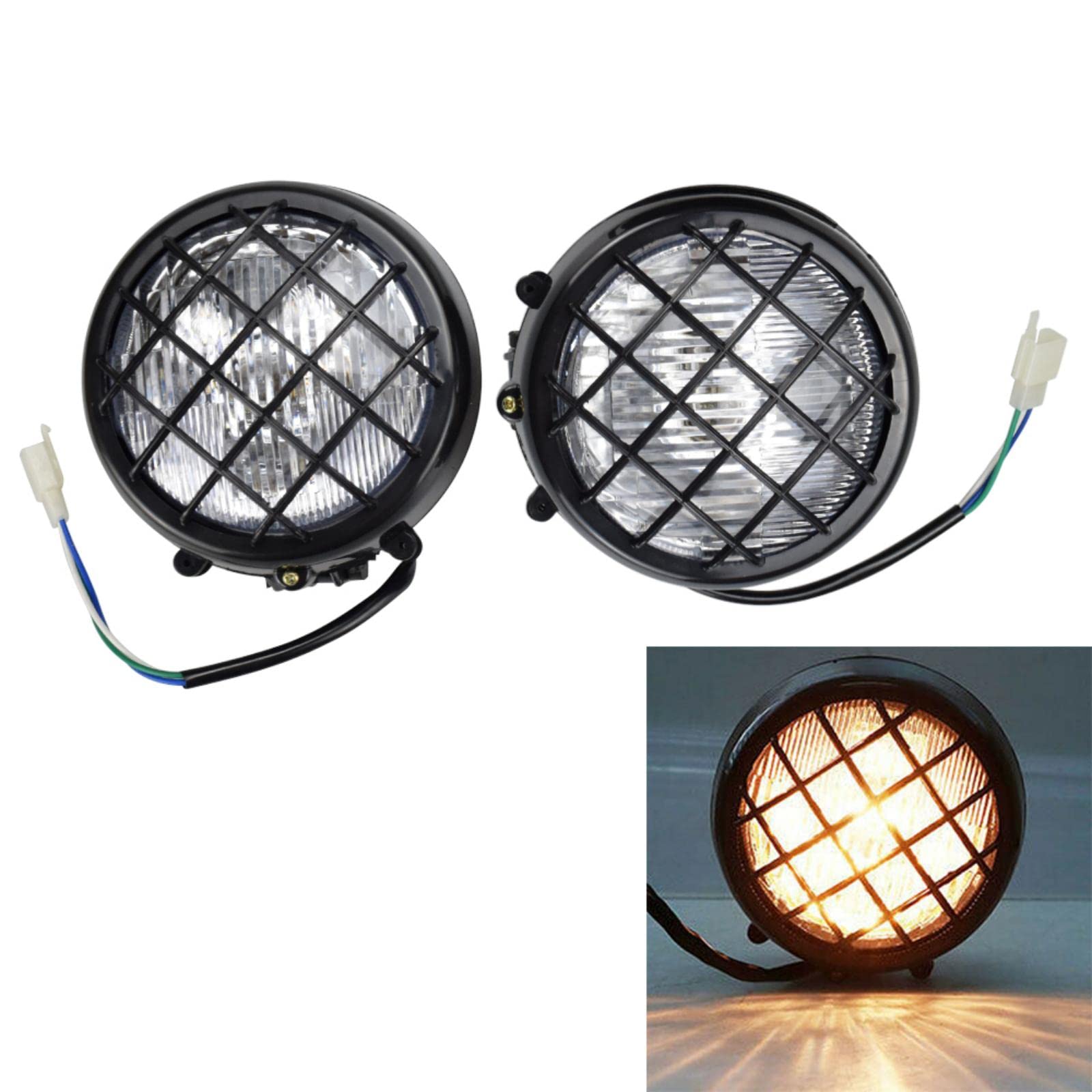 Tggkkparts New Left And Right Headlights Assembly Lens Bulbs Lights Grills Warrior For Yamaha Banshee 1987-2006