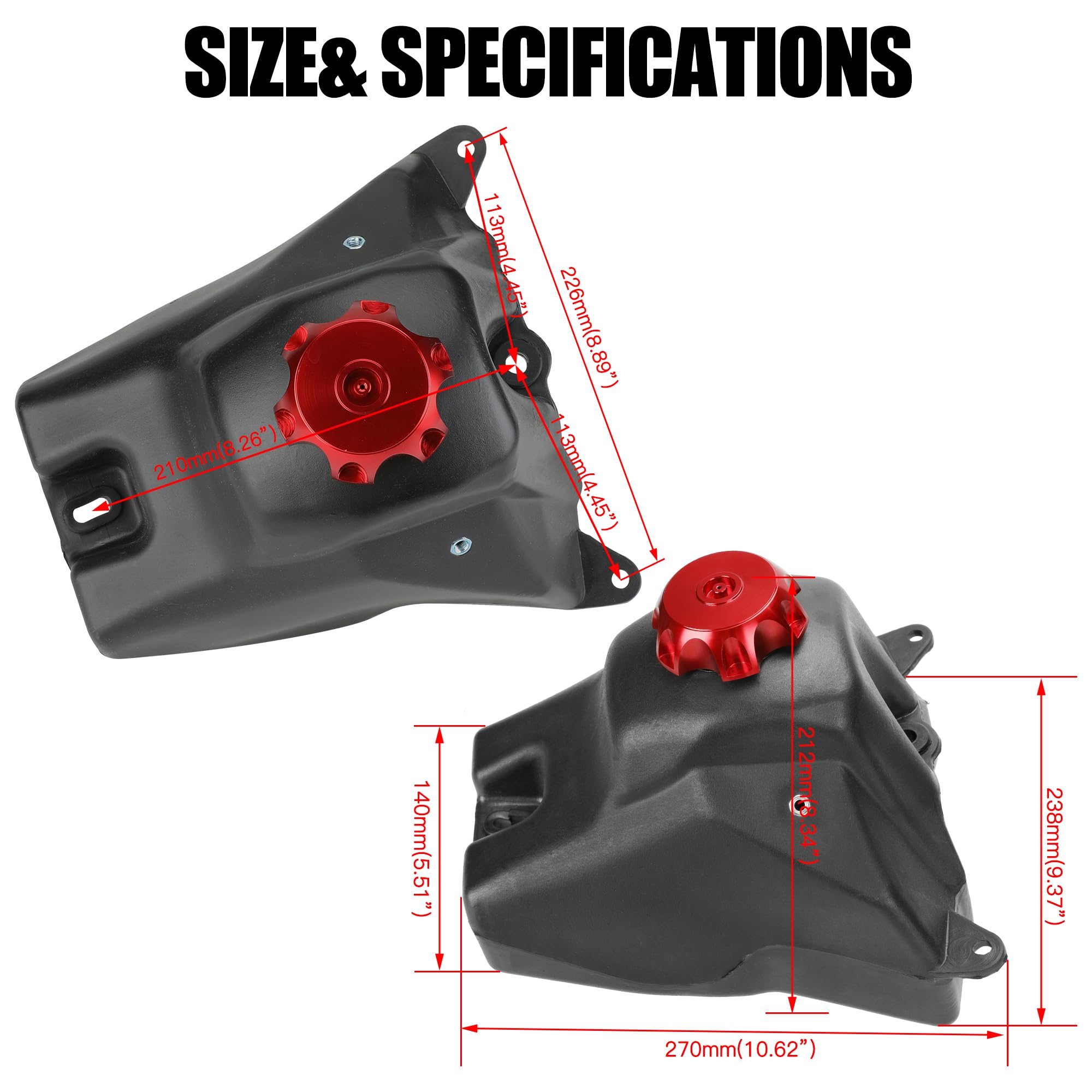 YOXUFA Dirt Bike Gas Fuel Tank for CRF50 XR50 SSR125 110cc 125cc 50cc 70cc - Durable Plastic, Model YO-YX01-XFY