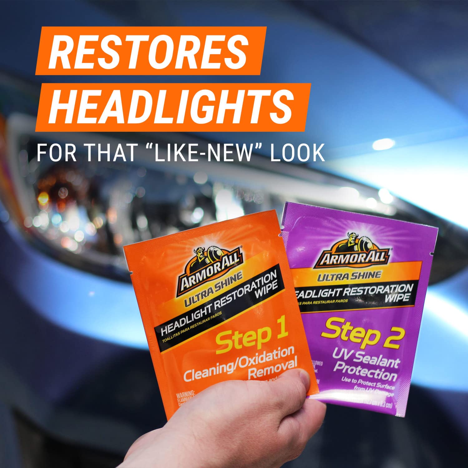 Armor All Headlight Cleaner Wipes - 6 Count, Ideal for Cars, Trucks & Motorcycles, Model 18514W