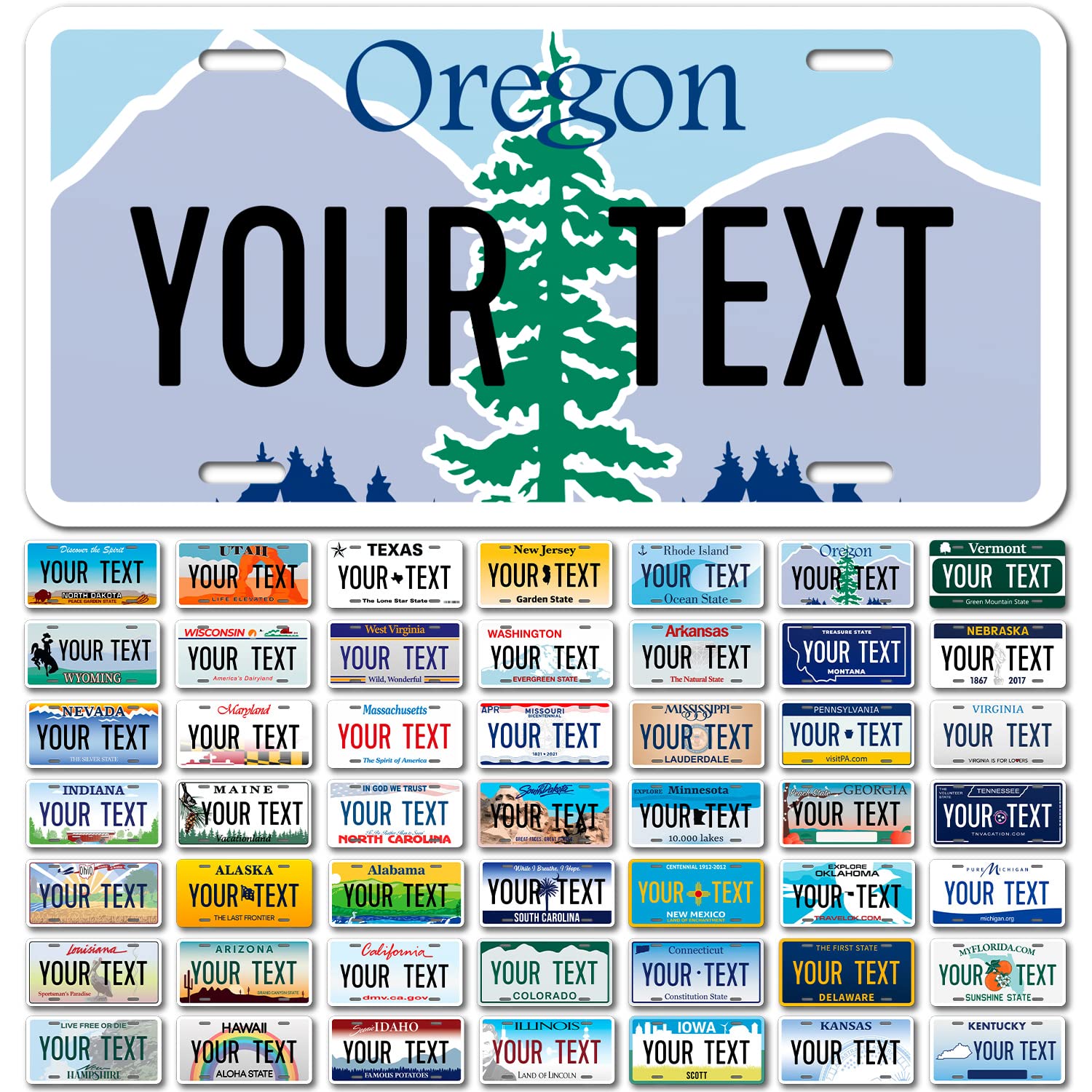 Custom Oregon, Mini License Plate, Personalized 50 States Fake License Plate For Front Of Car Sign, 3X6 Inches, Rust Free .040 Aluminum, Fade Resistant, Made In The Usa By Sigo Signs,
