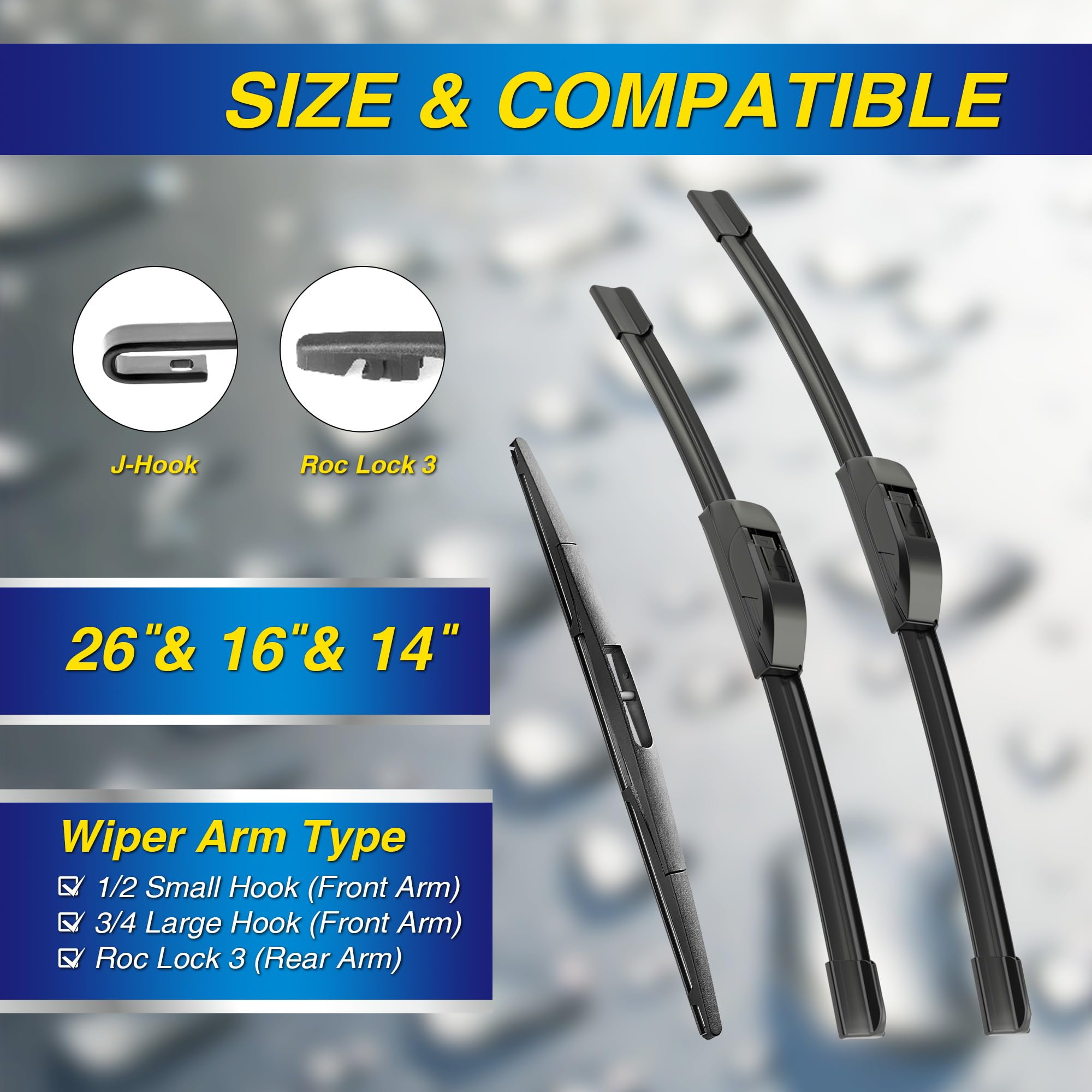 5 PLUS® Silicone Windshield Wipers for 2007-2018 ACURA RDX, 2018-2023 NISSAN Leaf, Honda CRV - Set of 3 (26