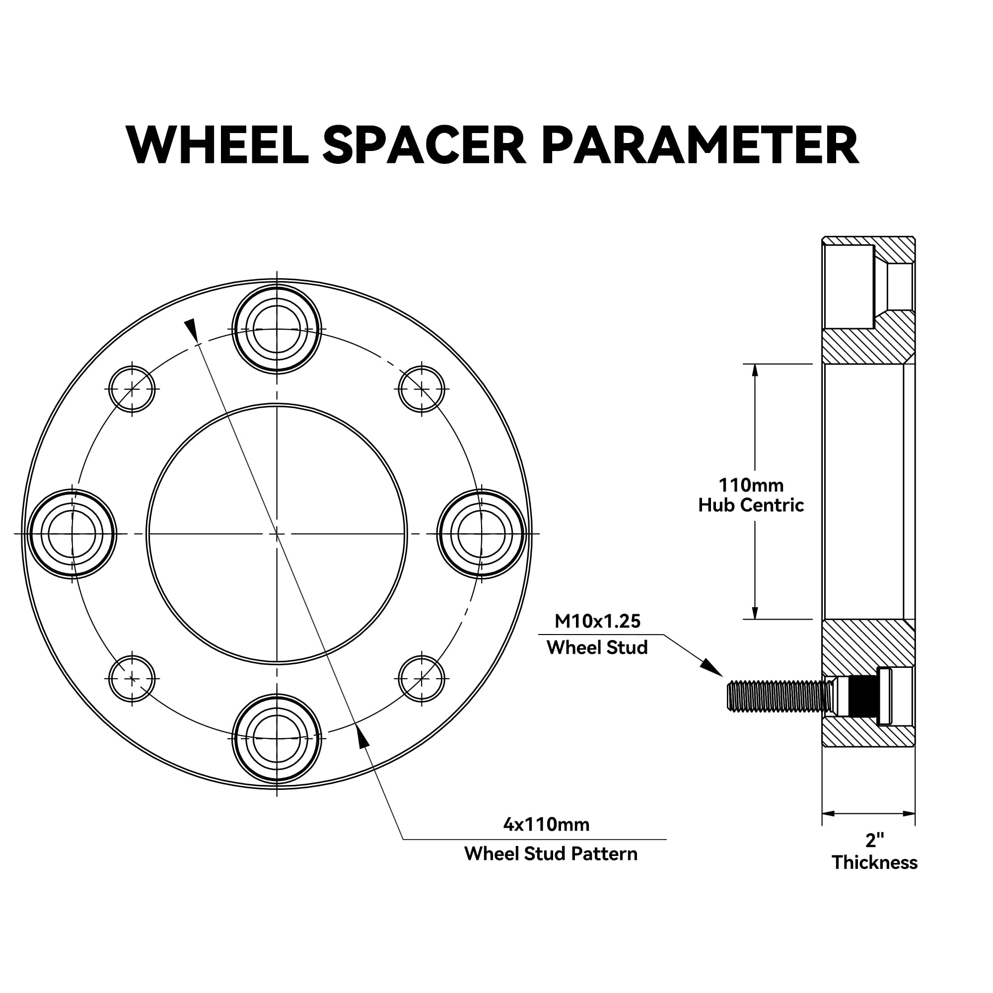 Richeer 4PCS 2 Inch 4x137mm ATV Wheel Spacers, Aluminum, M10X1.25 Studs, 110mm Hub Bore for Can-Am Commander Out