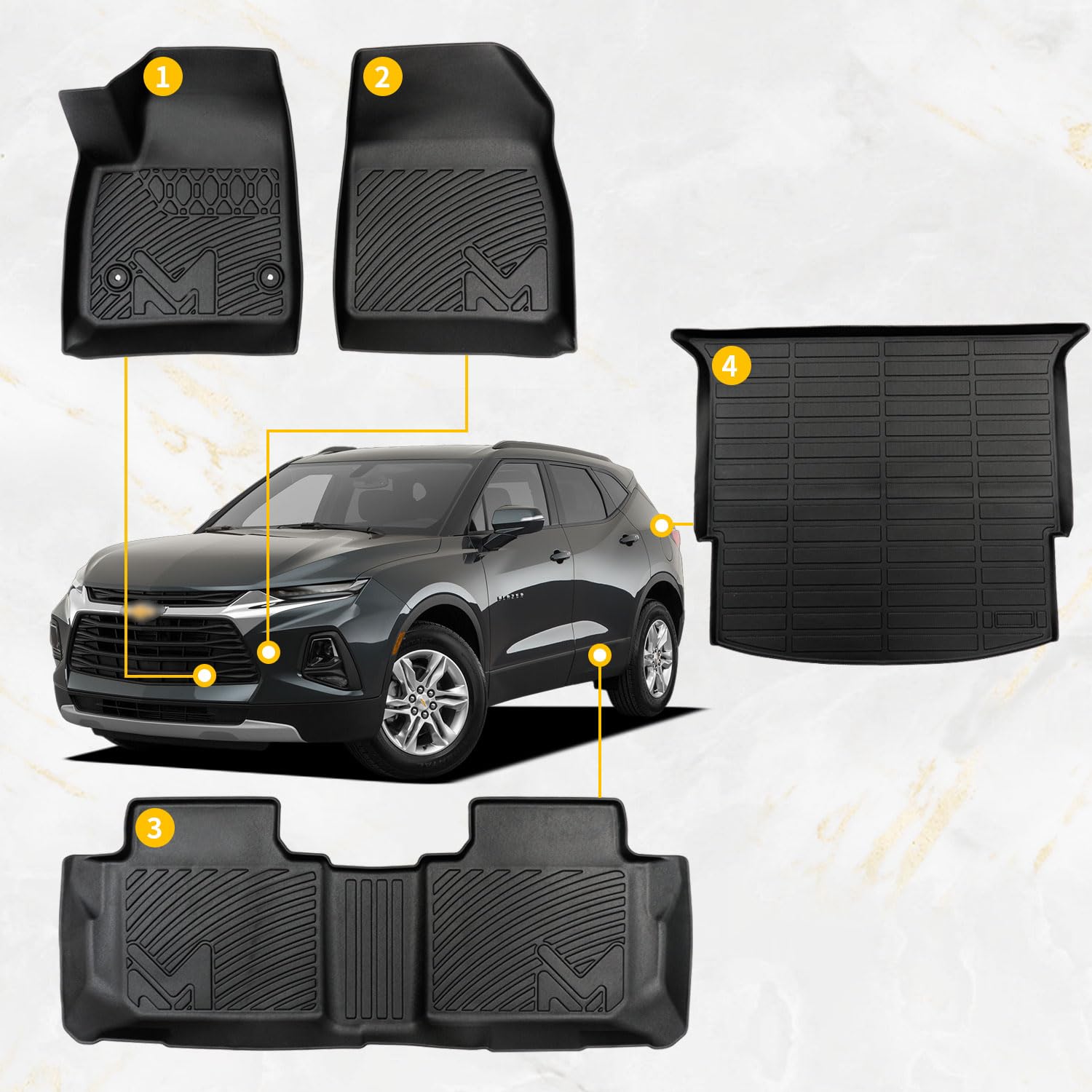 Tpe Automotive Floor Mats & Cargo Liner Custom For 2019-2025 Chevrolet(Chevy) Blazer, All Weather Cover Protection Waterproof Bl