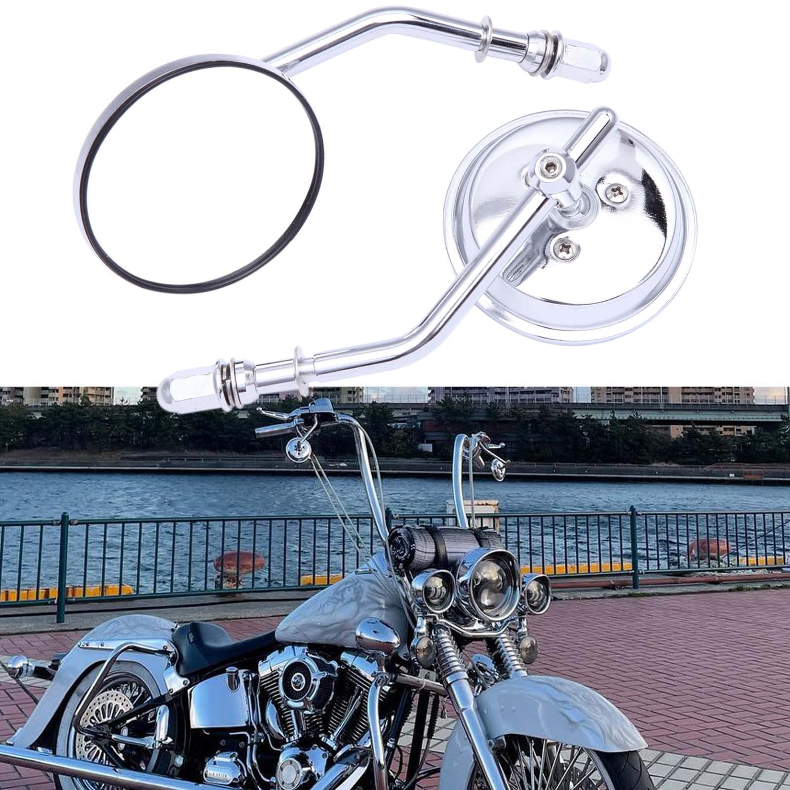 Rich Choices Chrome Motorcycle Round Sportster Mirrors, Iron, Model CB11016, Compatible with Harley Davidson Fatboy, Dyna, Road King