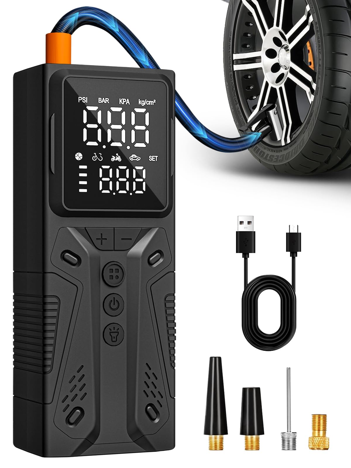 AIRSURE Tire Inflator Portable Air Compressor, High-Speed 150PSI Cordless Air Pump for Car Tires with Powerful Battery, Auto Shu