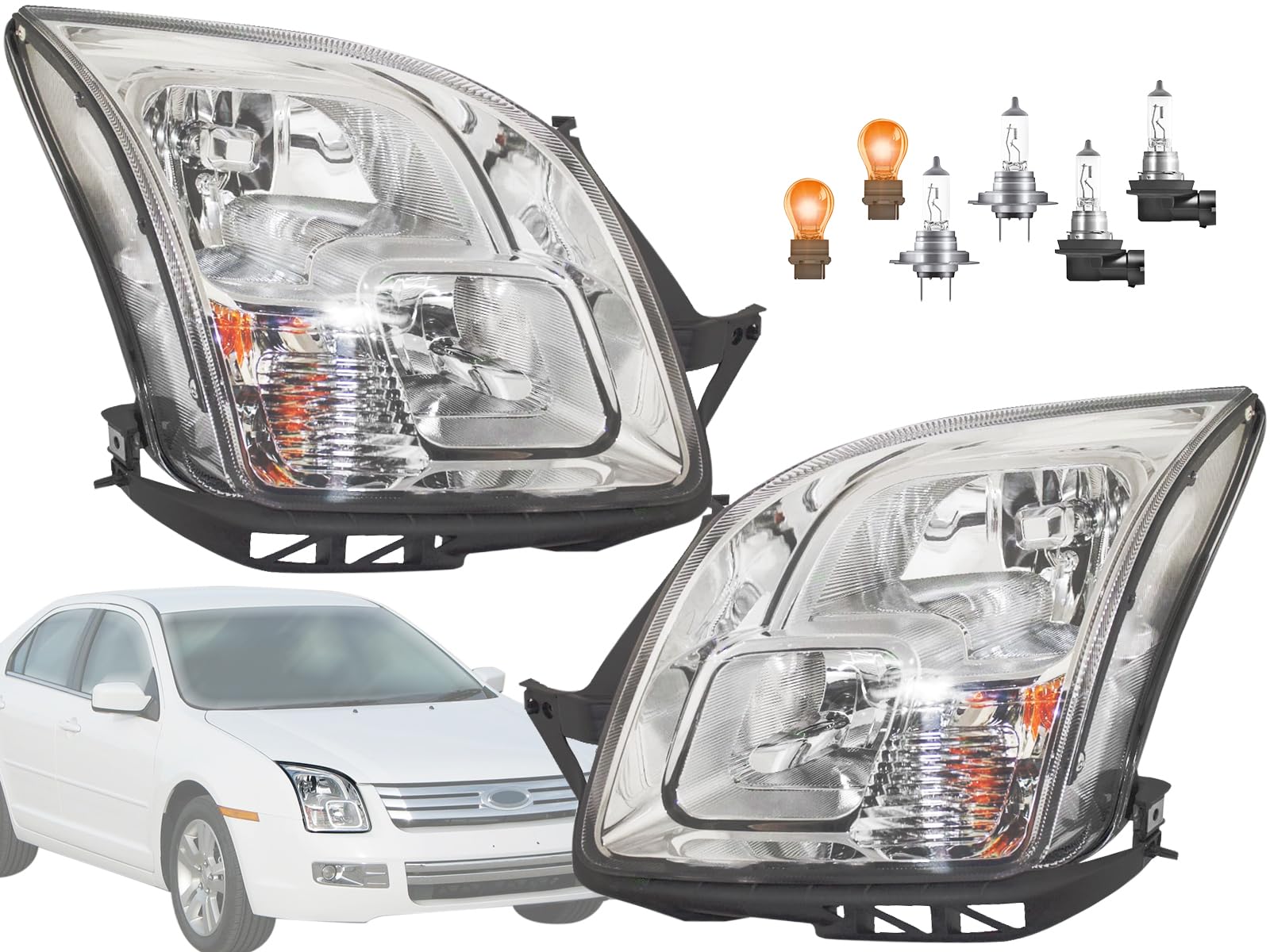 Auto Parts Avenue APA Replacement for Head Lights 2006 2007 2008 2009 Fusion 6E5Z13008AD 6E5Z13008BD FO2503219 FO2502219 with Bu
