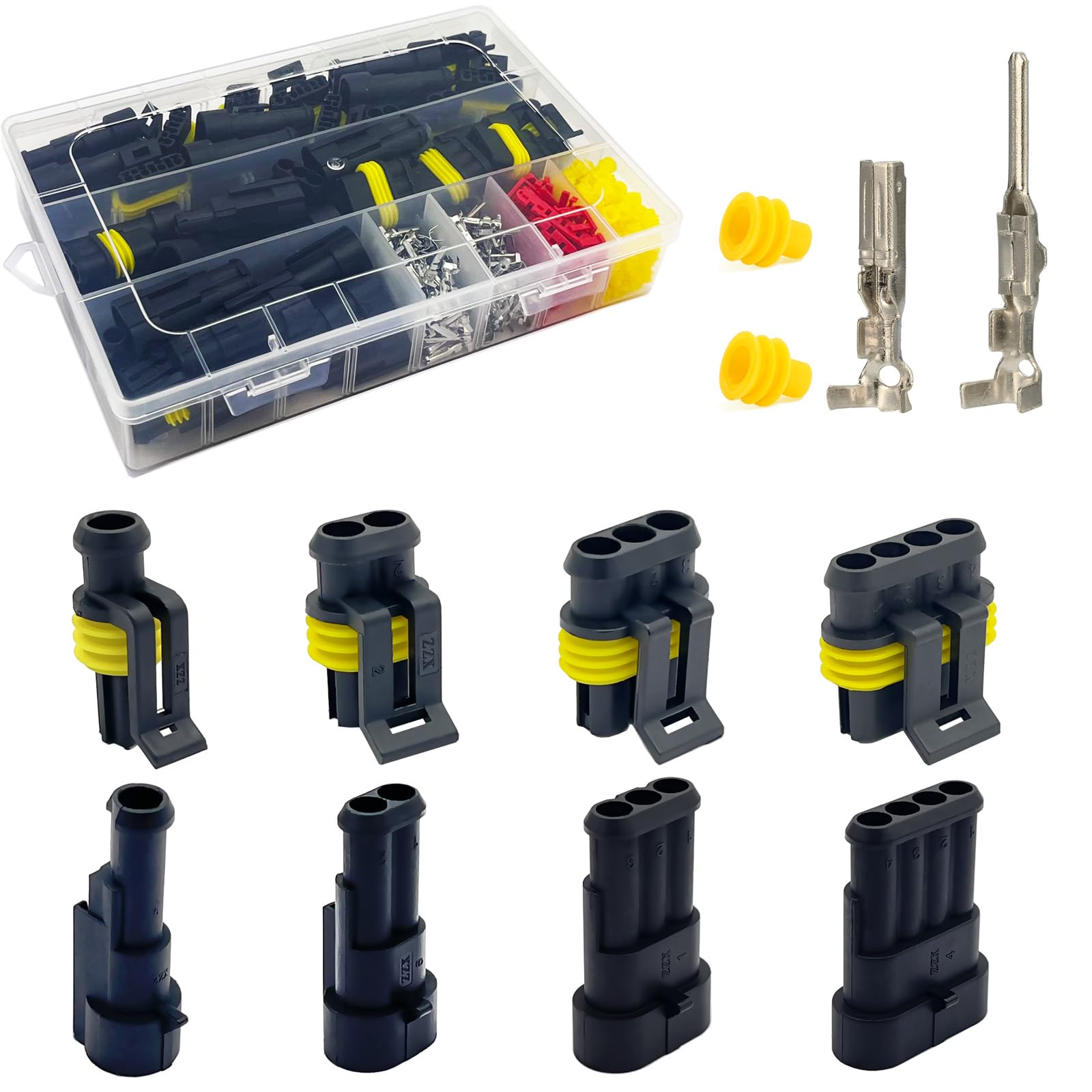 Twippo 352Pcs Waterproof Car Electrical Connector Terminals Automotive Electrical Wire Connector Plug Kit 1/2/3/4 Pin Connectors Male And Female