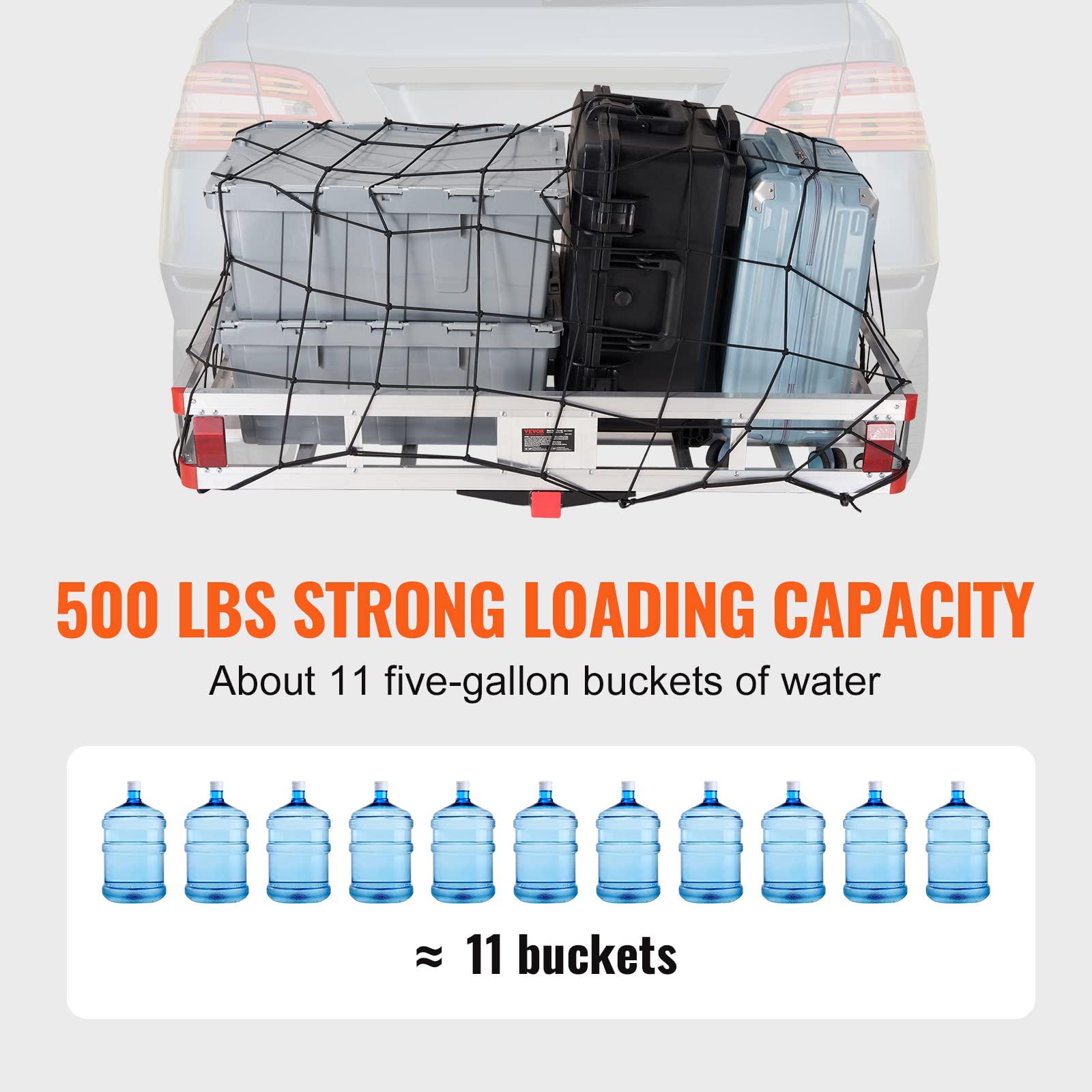 VEVOR 49.4 x 22.4 x 7.1 in Hitch Cargo Carrier, 500lb Capacity Trailer Hitch Mount Aluminum Cargo Basket, Luggage Carrier Rack F