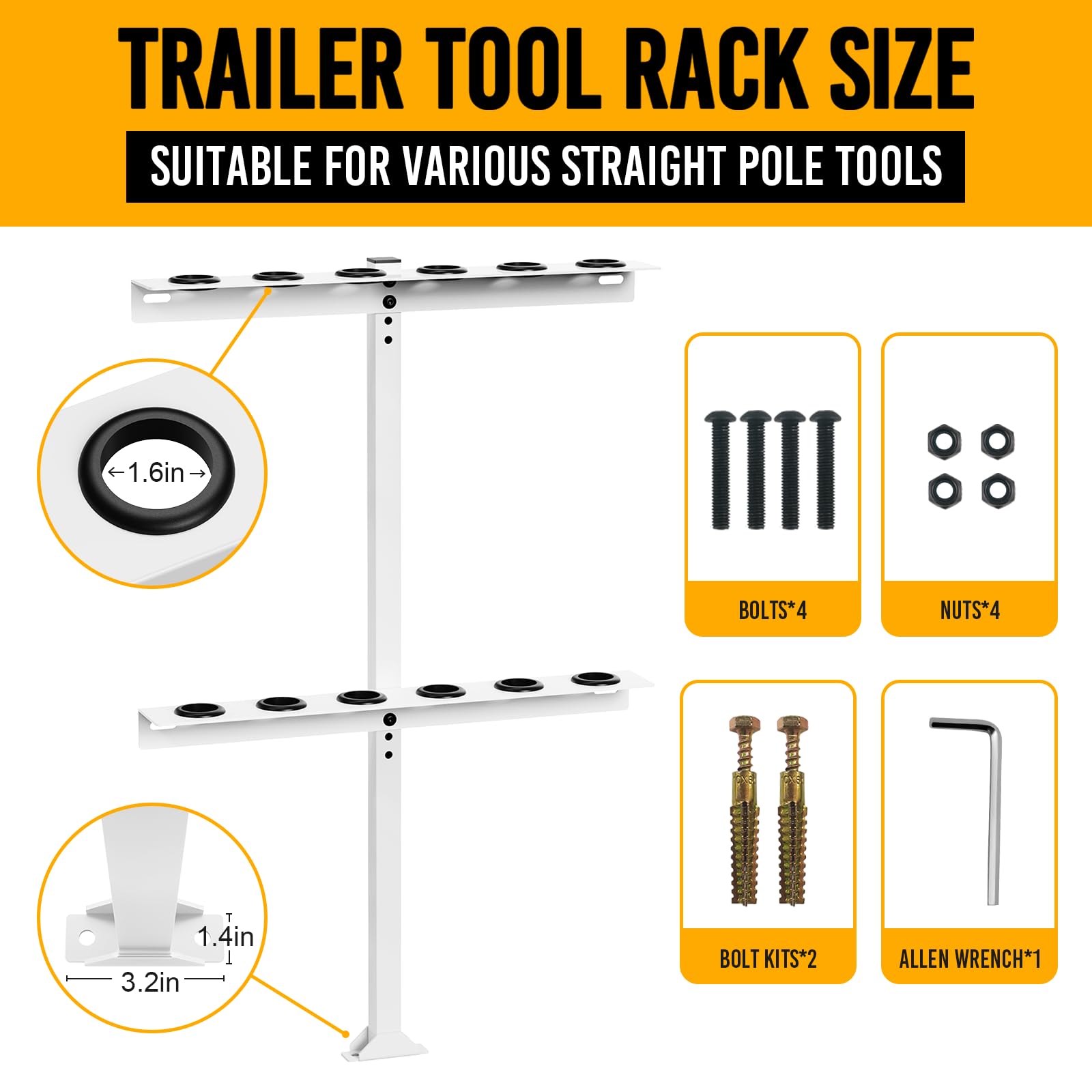 Fumingpal Trailer Tool Rack Shovel Holder - Rake Holder for Trailer Landscape Hand Tool Rack Trailer Rake Rack with 6 Tool Holes