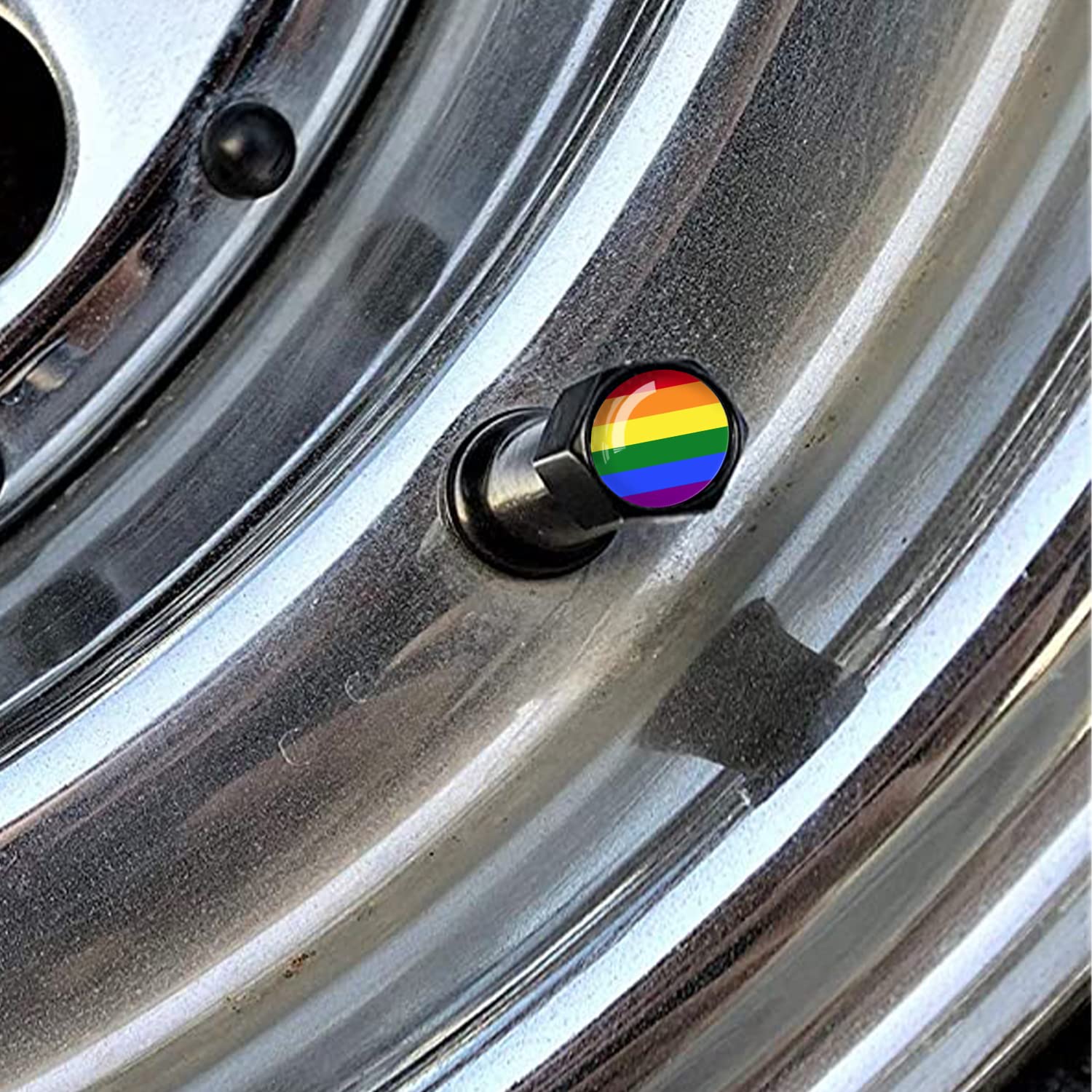 Metal Car Wheel Tire Valve Stem Caps 4 Pack Rainbow Lgbt Gay Pride Aluminum Car Tire Air Valve Caps For Cars, Trucks, Bikes, Mot
