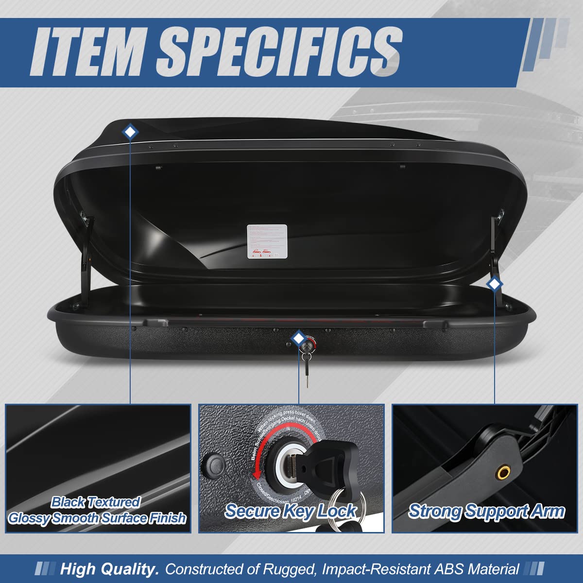 Hard Shell Roof Top Mount Car Storage Travel Luggage Box Cargo Carrier, 53 (L) X 34 (W) X 15 (H) Inches, Capacity 110 Pounds, 11