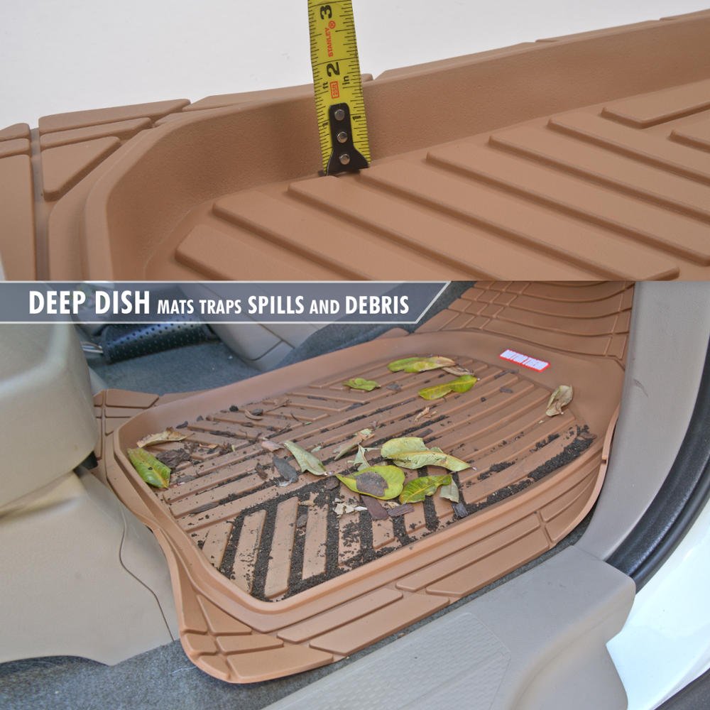 Motor Trend FlexTough Beige Floor Mats for Cars & Cargo Mat Full Set - All Weather Front & Rear Rubber Automotive Floor Mats & C