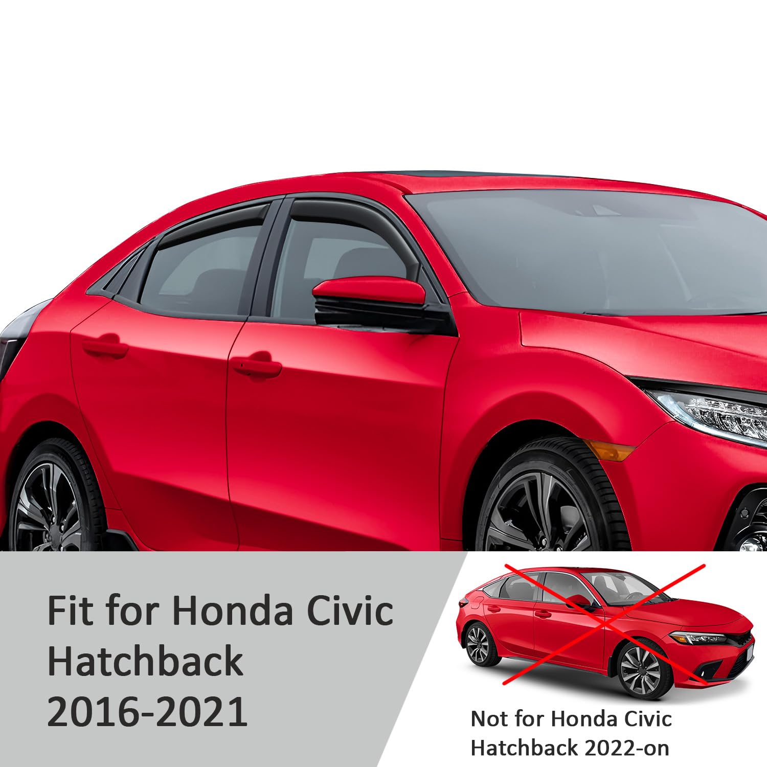 Voron Glass Rain Guards for Honda Civic 2016-2021 Hatchback, Polycarbonate Window Deflectors, 4-Piece Set, Extra Durable
