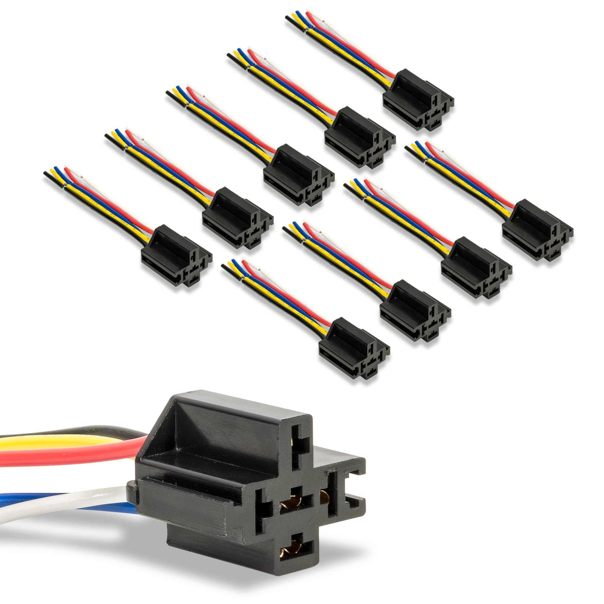 True MODS 10 Pack  Bosch Style 12V DC 5PIN SPDT Interlocking Relay Socket Harness Base (with Wires)