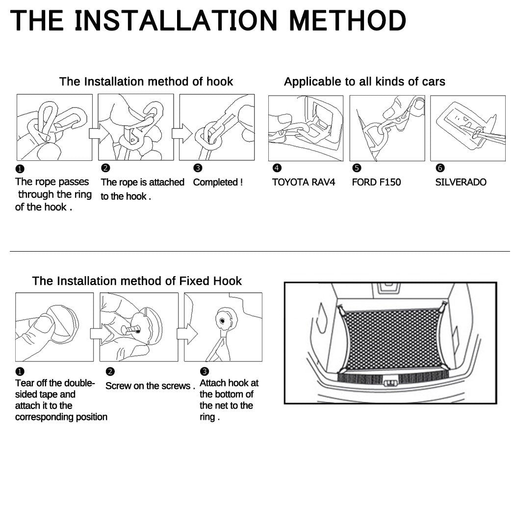 Premium Quality Adjustable Elastic Cargo Net Universal Stretchable Truck Net With Hooks,Storage Bag For Car, Suv, Truck, Pickup
