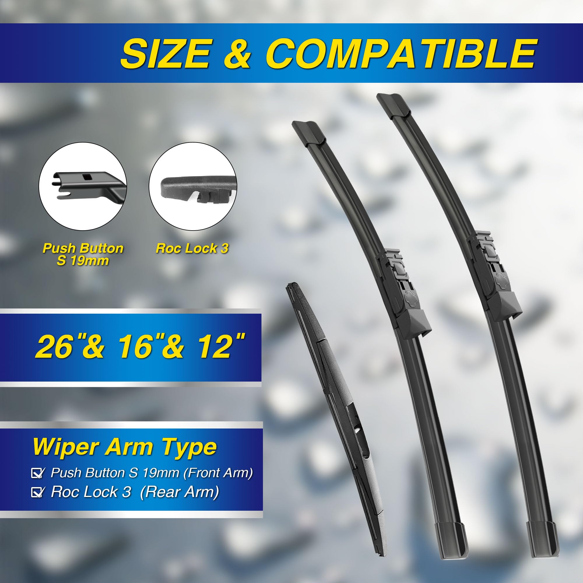 5 PLUS® Silicone Windshield Wiper Blades Set for Subaru Crosstrek & Impreza - 26"/16"/12" Replacement Blades