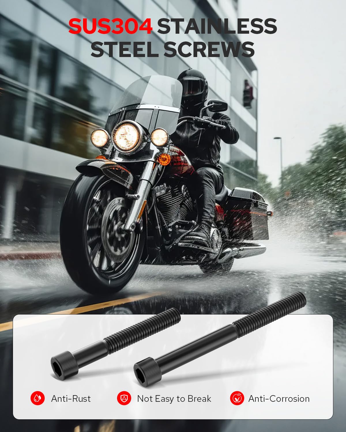 Benlari Driver Floorboard Extensions Kit, Black, Fits Harley Touring Models 2009-2024, Stainless Steel, 1" & 1.5" Size