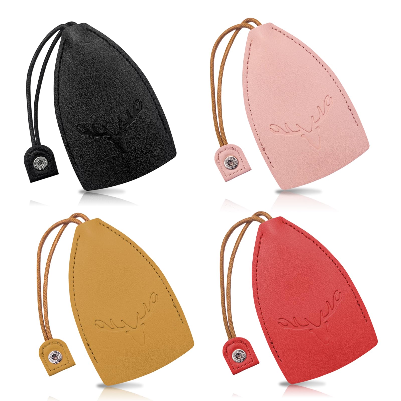 WisePoint Cute Key Fob Case 4PCS, PU Leather Car Key Case Portable Key Pouch for Car Keys, Personalized Pull Out Key Bag (deer)